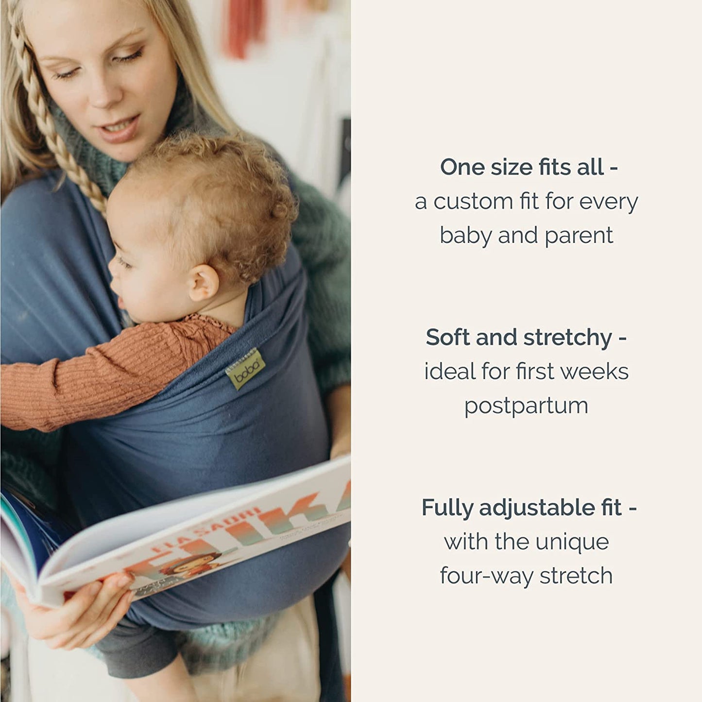 Boba Baby Wrap Carrier – Original Baby Sling for Newborns (7–35 lbs) – Soft, Secure, Hands-Free, Ergonomic Baby Carrier Wrap – Ideal for Comfortable Bonding, New Parents & Baby Registry - Vintage Blue