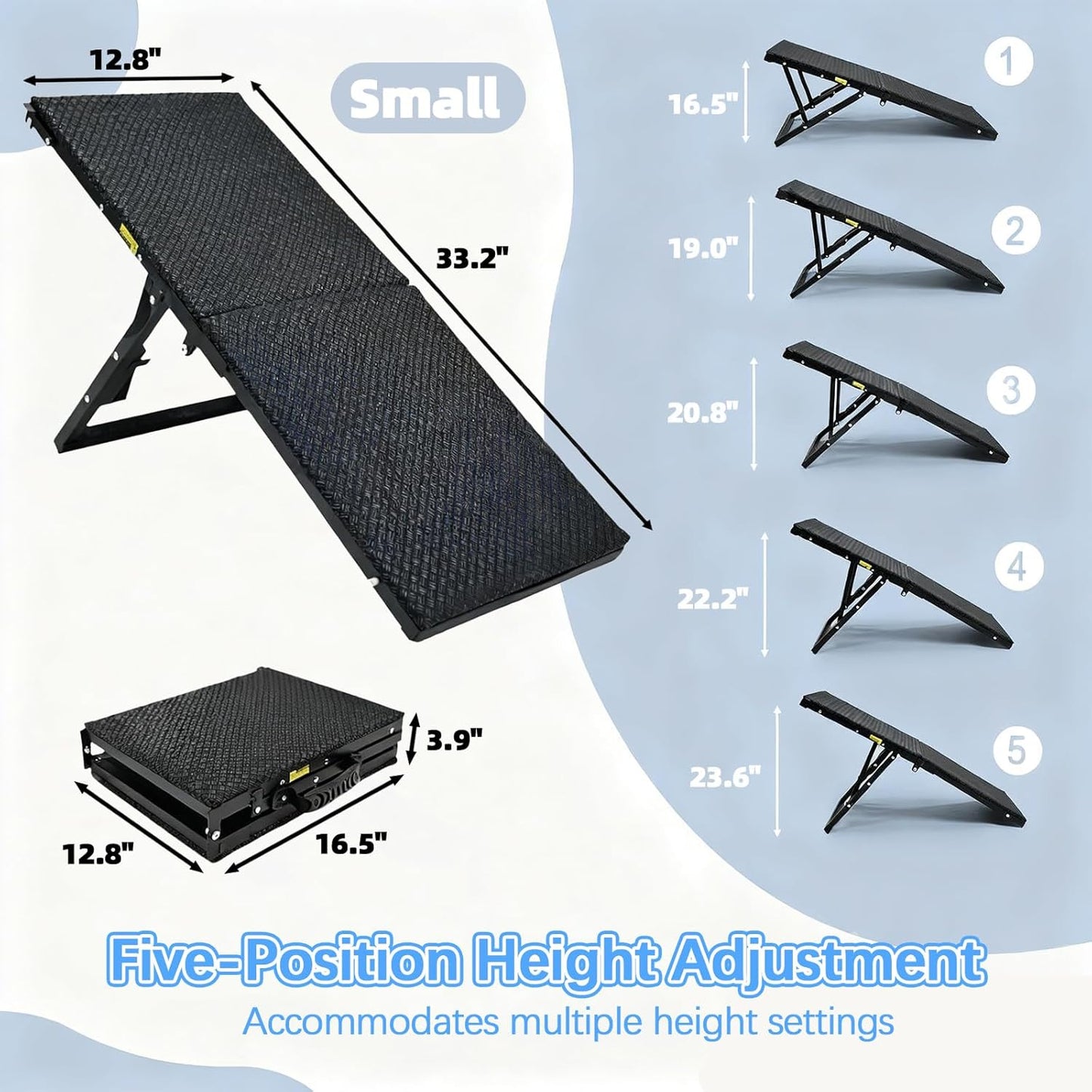 Dog Ramp for Car,33.2"x 12.8" Dog Stairs for Large Dogs with Anti-Slip Surface,Large Folding Pet Stairs for SUV,Truck with Adjustable Height,Outdoor Portable Wide Dog Steps up to 88LBS