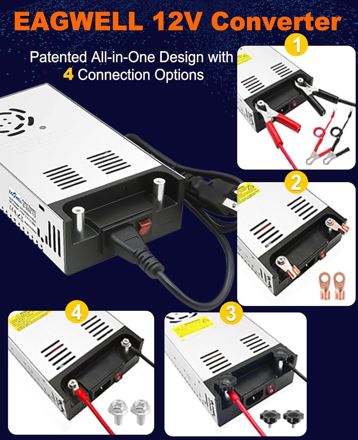 New Version 110V AC to 12V DC Converter 600W Power Supply 50A, Universal SMPS Transformer for RV, Pump, LED Strip, CCTV, Car Stereo,Diesel Heater