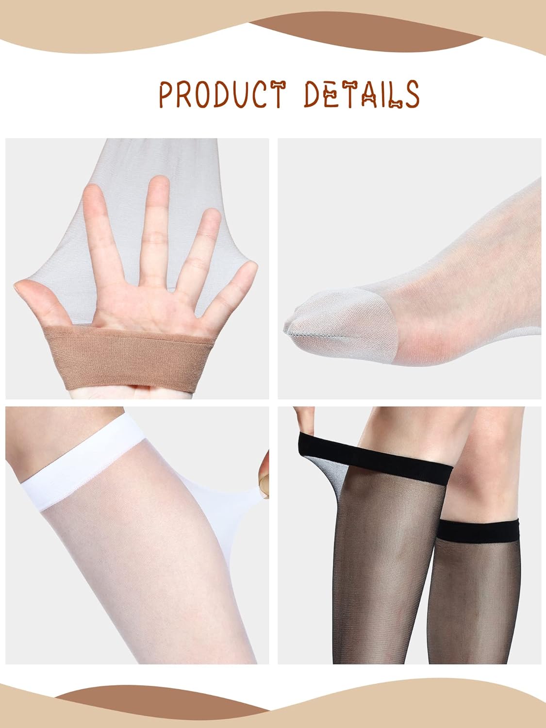 Geyoga 20 Pairs Knee High Stockings for Women Sheer Knee High Socks Nylon Socks, 5 Colors