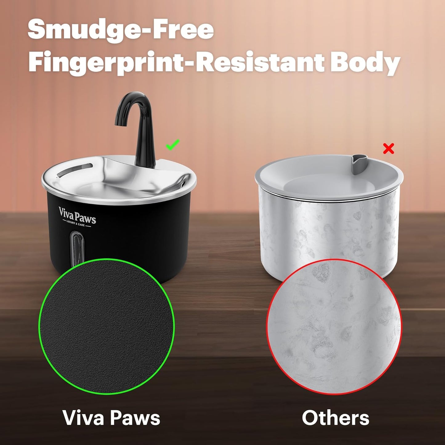 Cat Water Fountain Stainless Steel, Viva Paws 2.2L Automatic Drinking Fountain for Cats, Ultra Quiet Pet Fountain with 4 Stage Filtration System, Easy to Clean Indoor Cat Supplies
