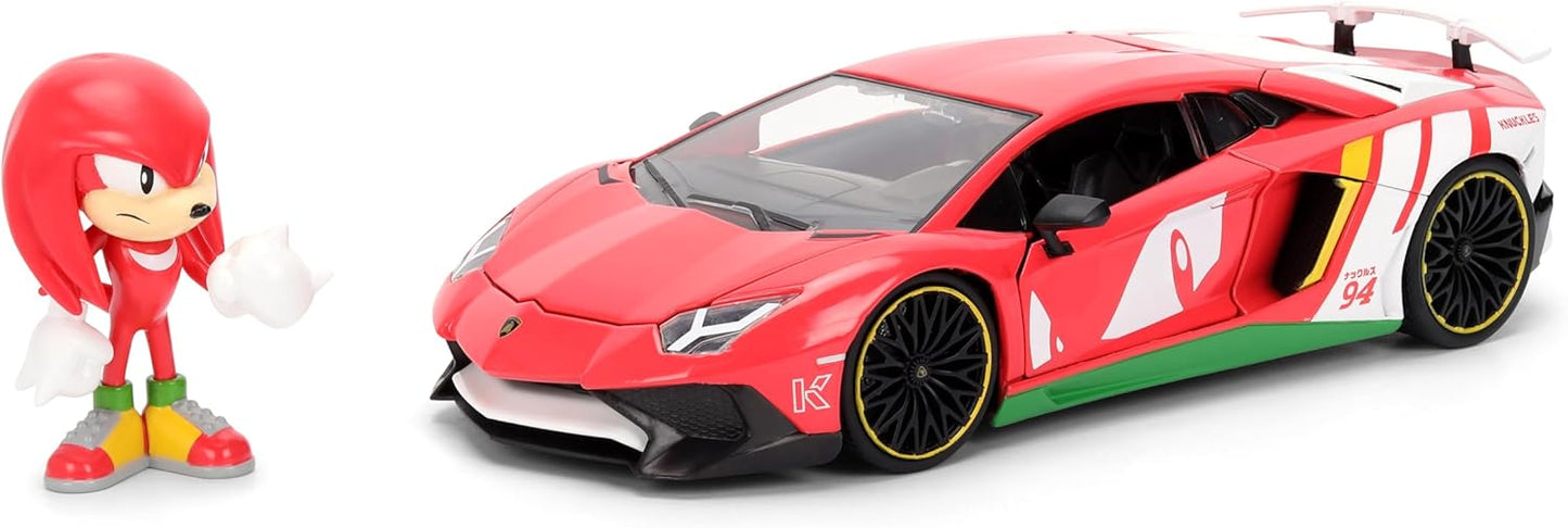 Jada Sonic Knuckles with Lamborghini Aventador SV – Hollywood Rides Die-Cast Vehicle & Knuckles Figure Toys – Opening Doors & Hood – Ages 8+