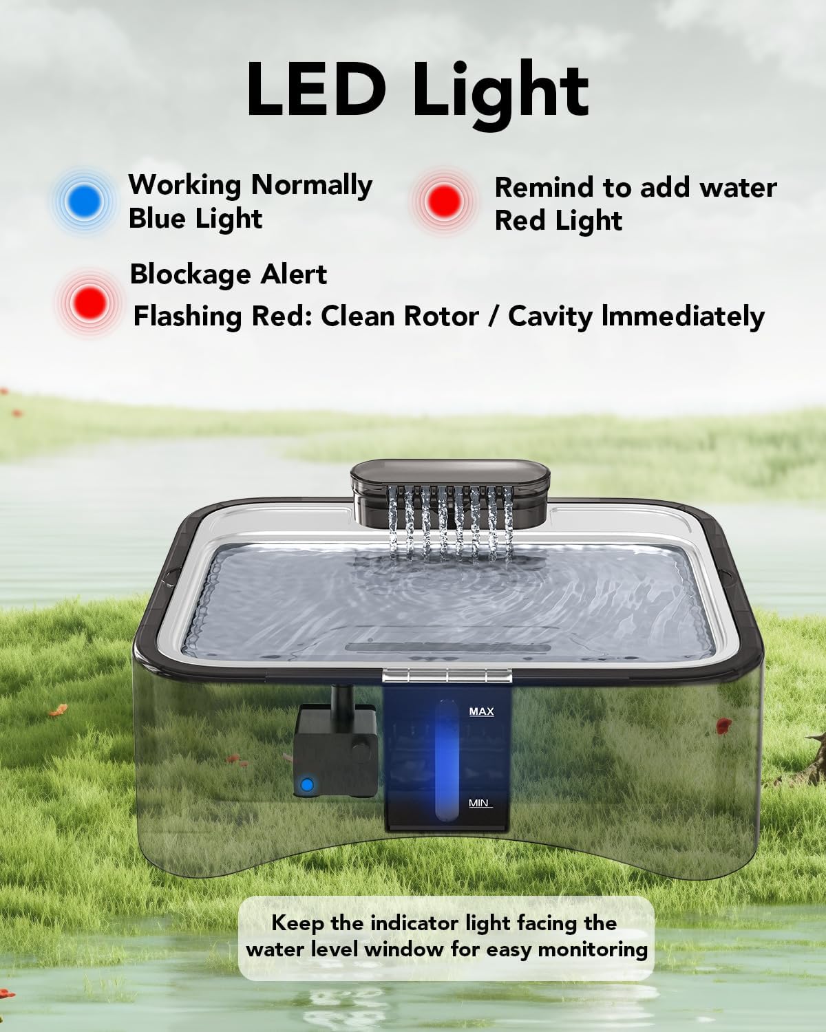 UPSKY Replacement Pump for 2.25 Gallon/8.5L Elevated Dog Water Fountain, Upgraded Water Pump with Water Tube, LED Indicator, Clog Alert, USB Power Cord
