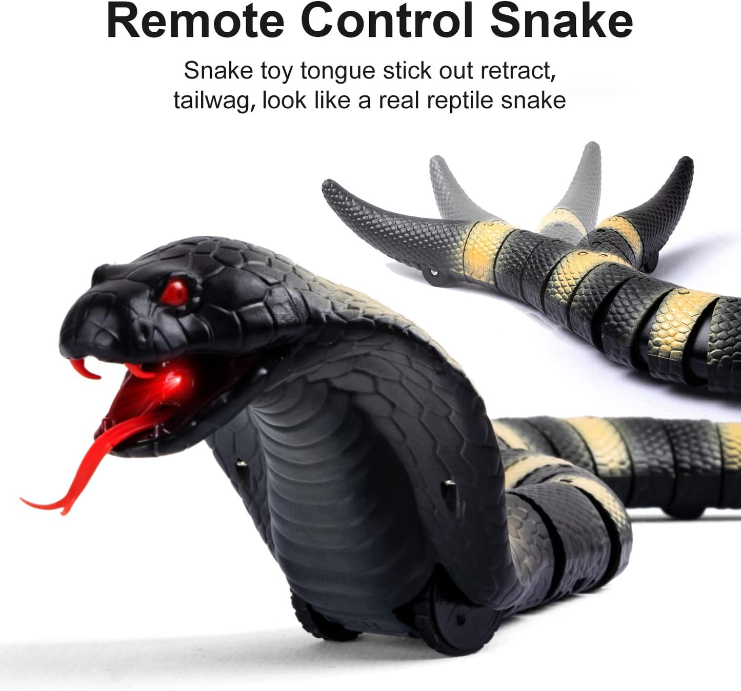 RC Snake Toy: Realistic Prank Cobra, Rechargeable, Smart Sensing, Infrared Controller for Kids/Cat (Black)