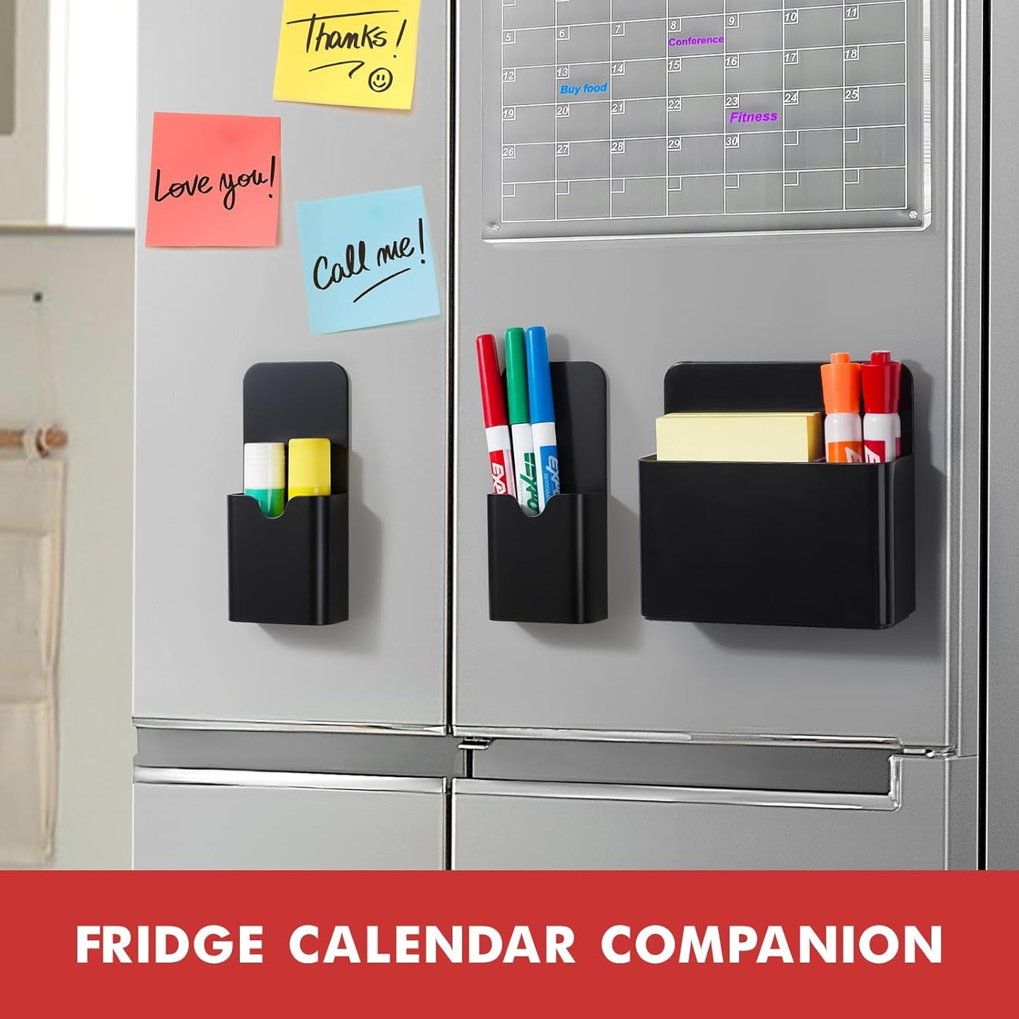 BEYGORM Magnetic Marker Holder for Whiteboard and Locker, 4 Pack Magnetic Cups for Dry Erase Markers, Pen and Pencil Organizer for Fridge Storage, Classroom and Office Accessories (Black)