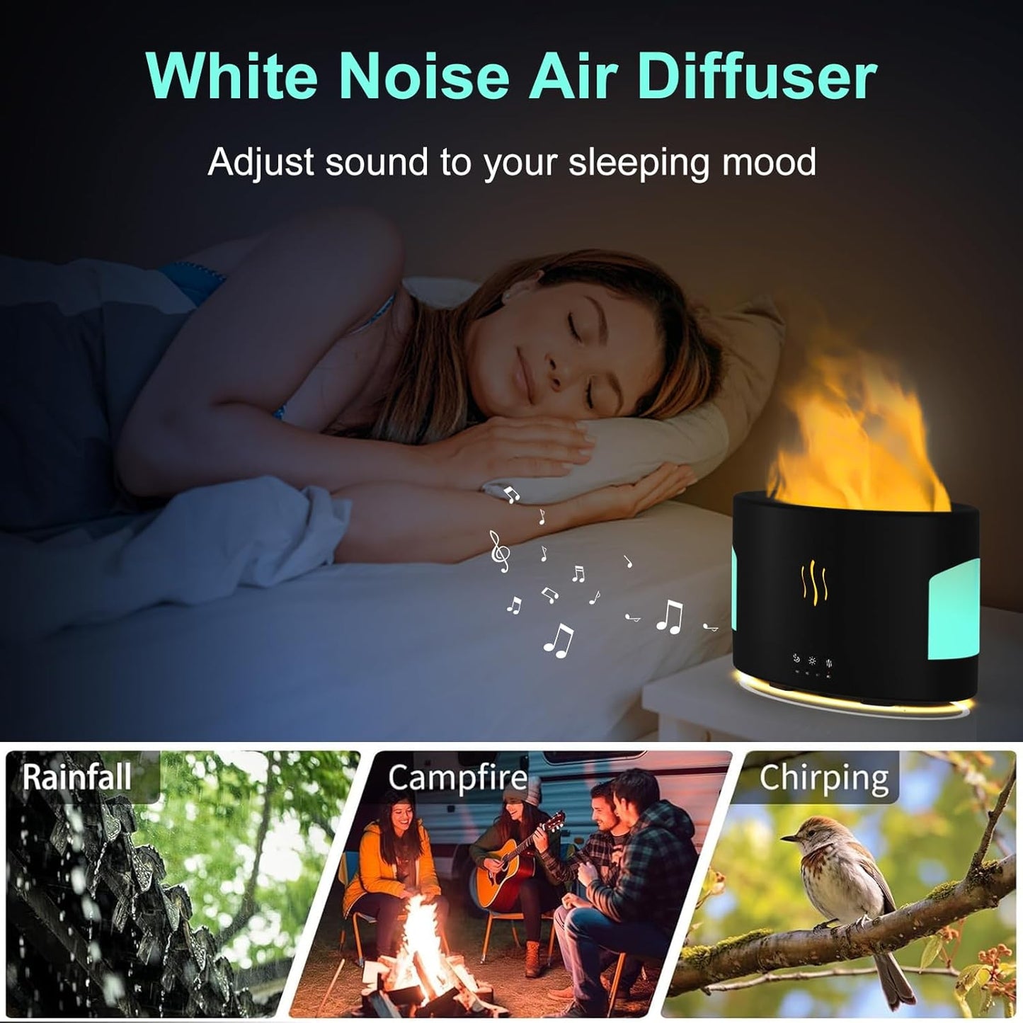 Oil Diffusers for Home large Room, 450ml Visible Water Tank, Air Diffuser Humidifier with Bluetooth Speaker, White Noise and Remote, Flame Humidifier for Bedroom,Office, 7 Colors Diffuser Gifts