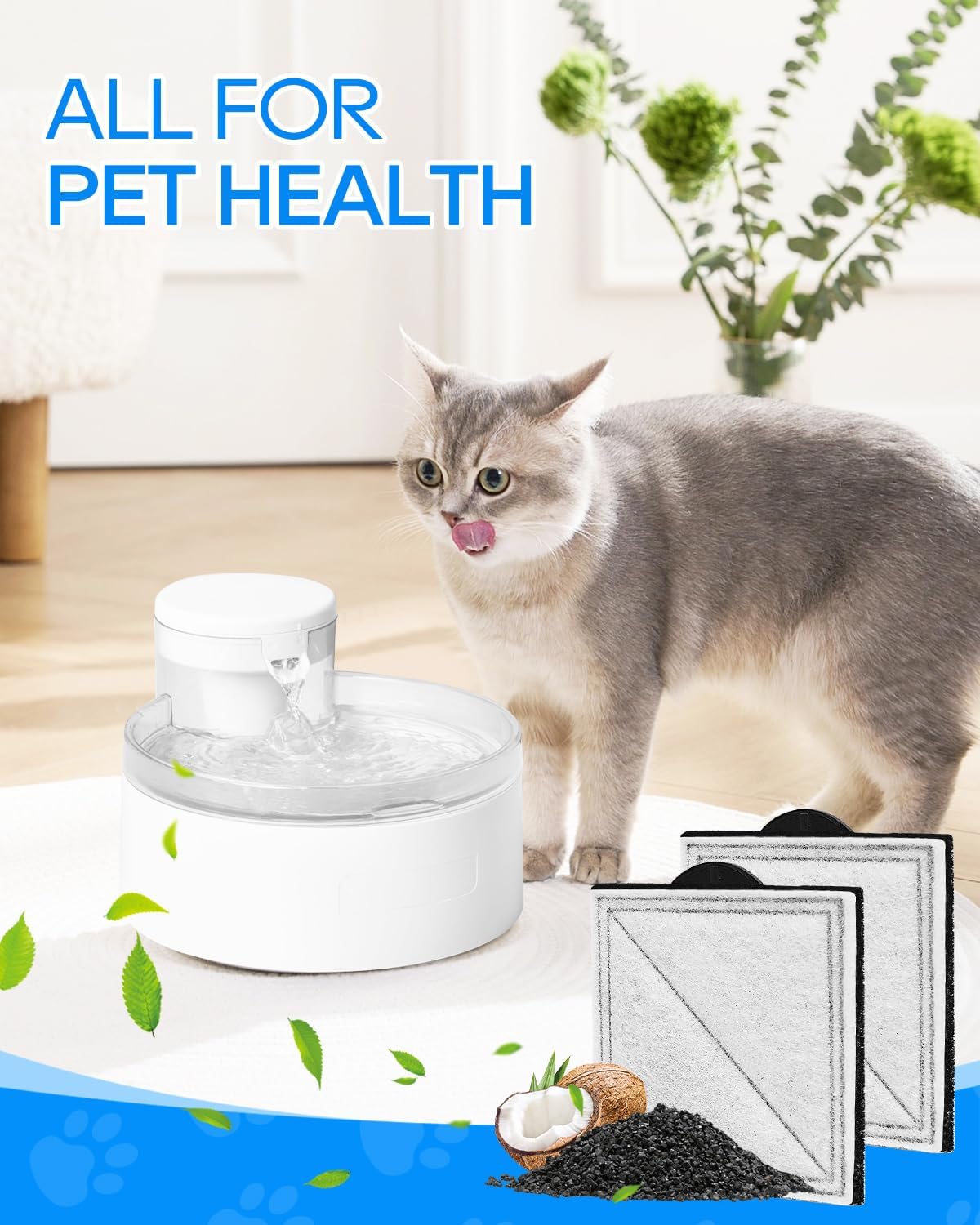 6-Pack Cat Fountain Filter Replacement Compatible with PetSafe Outlast Pumpless Pet Fountain, Fit for Ion-X, Viva, Premier Cat Water Fountain Stainless Steel, Pet Water Fountain Filters for Dog & Cat