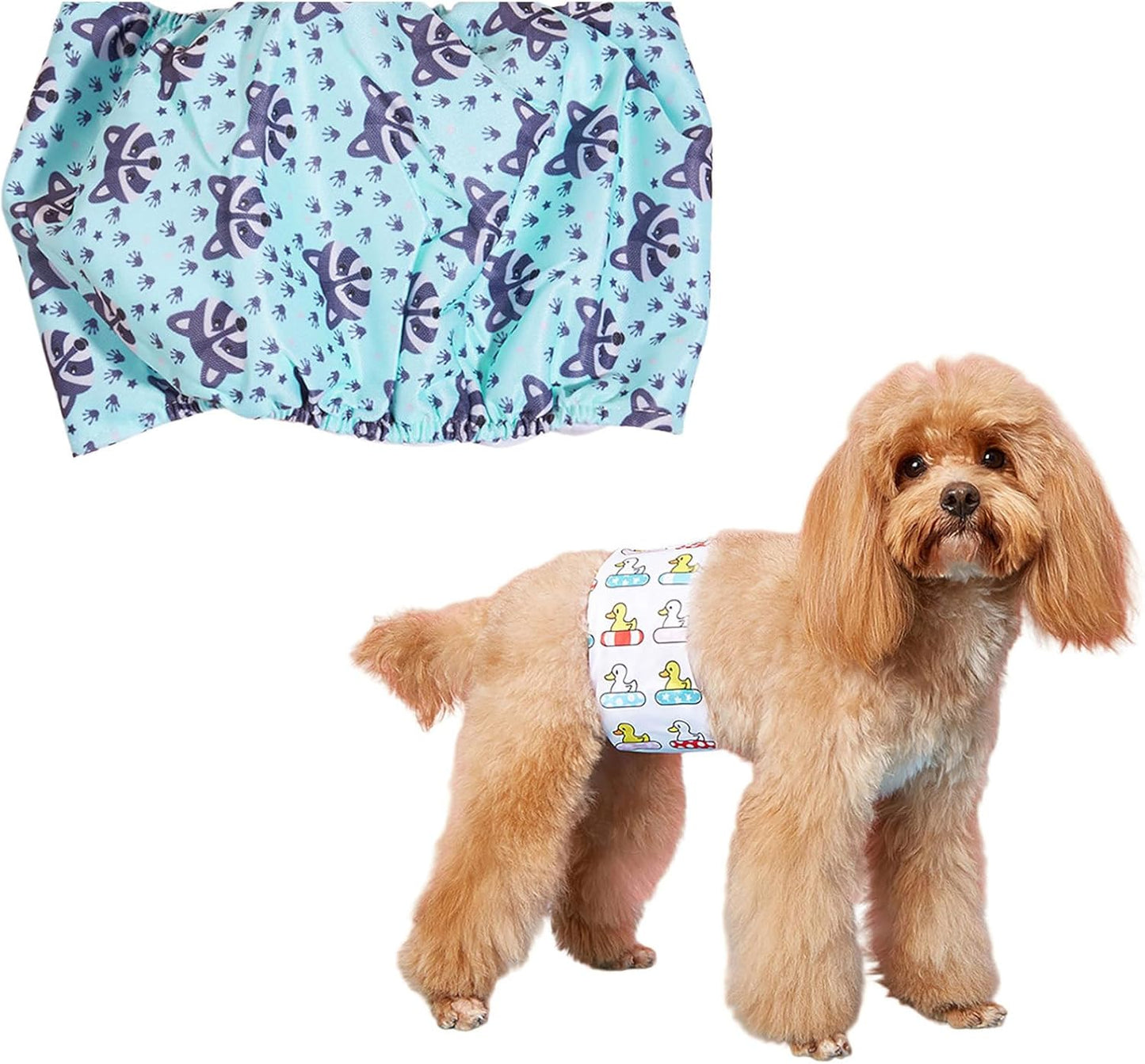 TiaoBug Cute Printed Dog Diaper for Male Pets Adjustable with Hook and Loop Washable Pet Diaper for Wolf Large
