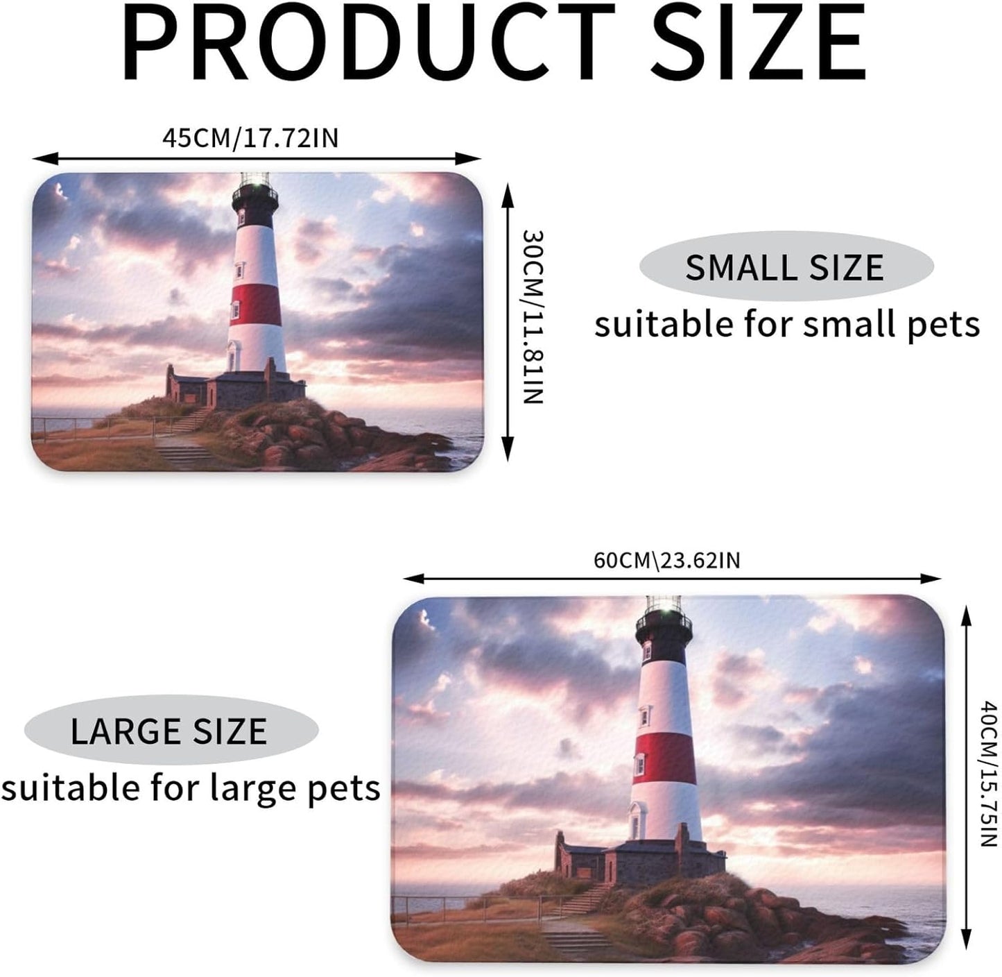 Beauty Lighthouse Pet Feeding Mat 40x60cm Absorbent Leather Dog Cat Food Mats Non-Slip Dog Bowl Mats for Food and Water, Quick Dry Pets Placemats for Cats and Dogs Water Bowl