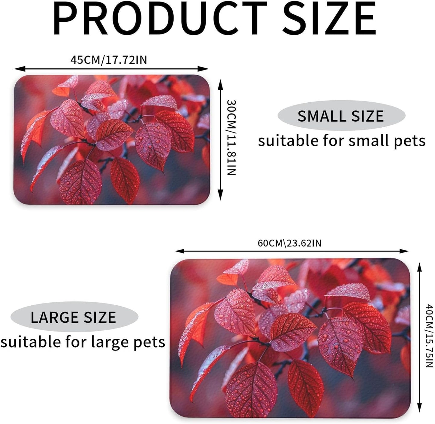 Pet Feeding Mat Leather Dog Food Mat Waterproof Pet Tablecloth Autumn Leaves Photos Pet Placemat for Dogs Absorbent Dog Bowl Mat Anti-Slip Dogs Mats for Food and Water
