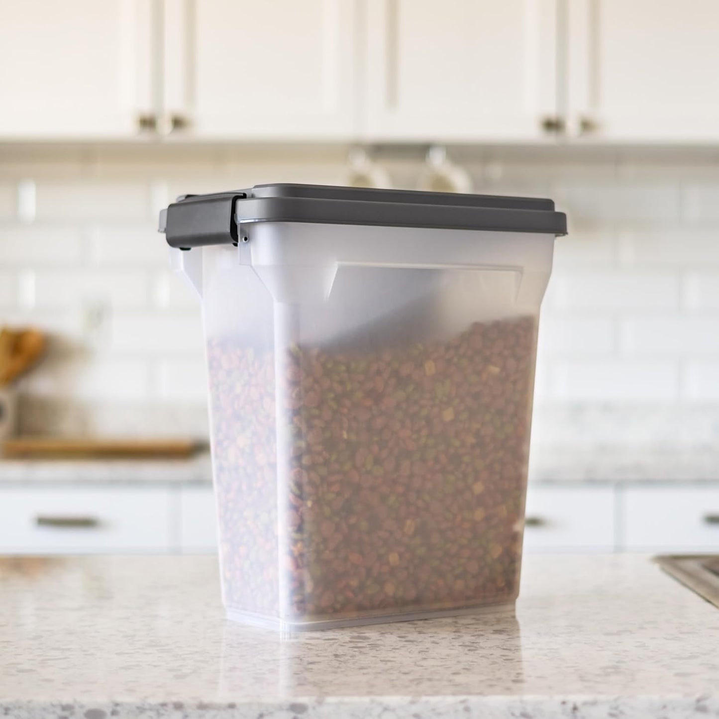 IRIS USA Dog Food Storage Container, Airtight Lid, 2-Cup Scoop, Up to 13 Pounds Pet Food Storage, Versatile Pet Food Bin, Treats, BPA Free, Dark Gray