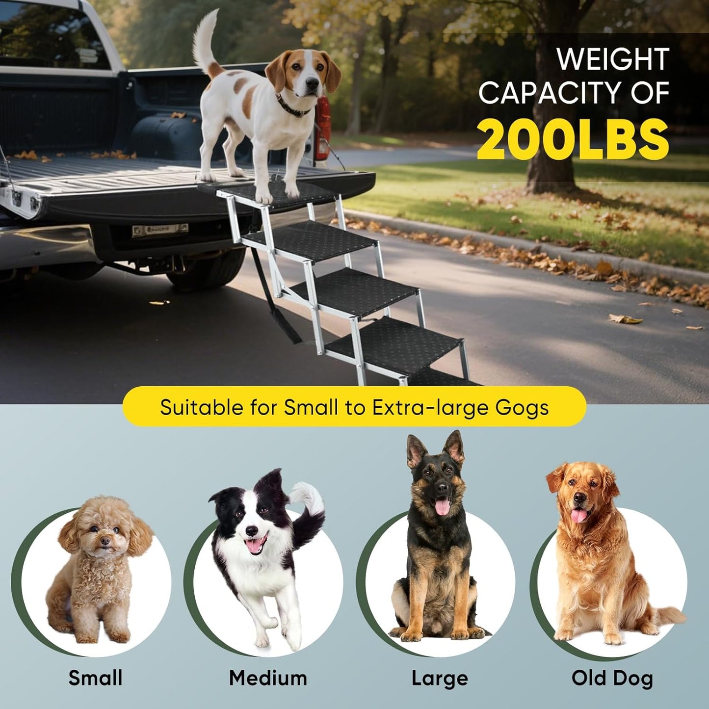 Dog Ramps for Car, 17.7inch Wide Foldable Dog Stairs with Non Slip Surface, Portable Pet Steps for SUV, High Beds, Truck, Support Up to 200lb, 5 Steps