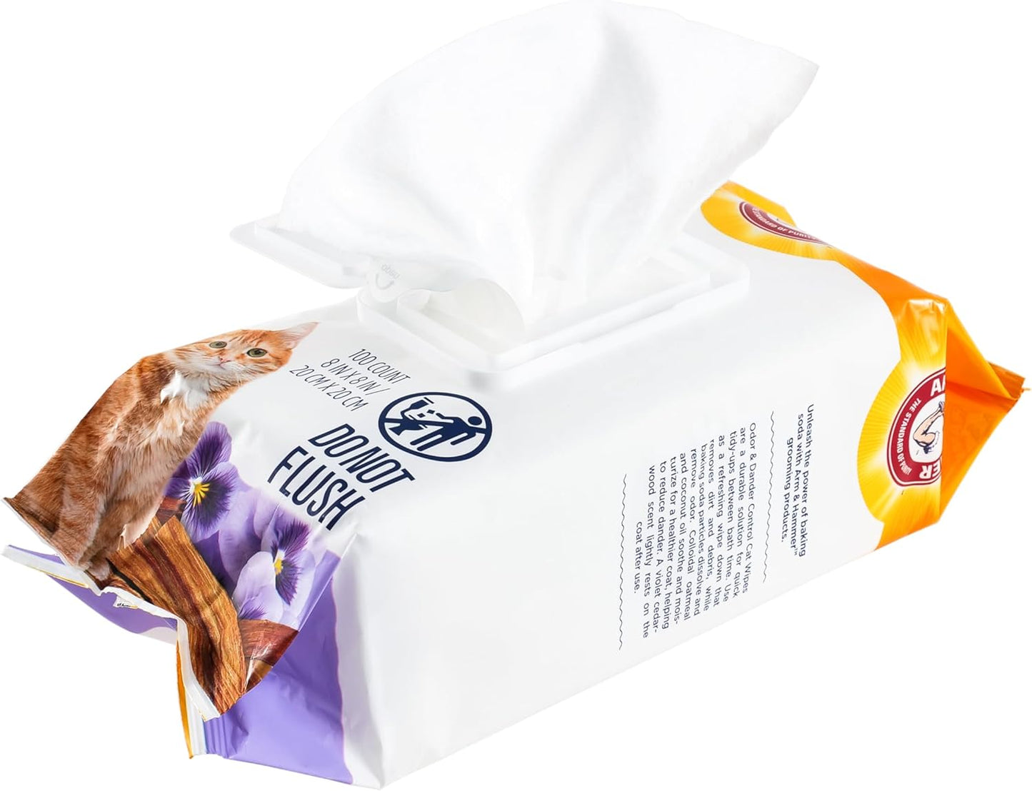 Arm & Hammer for Pets Odor Control Wipes for Cats - Best Odor Eliminating Waterless Cleaning for Cats, Violet Cedarwood Scent, 100 Count