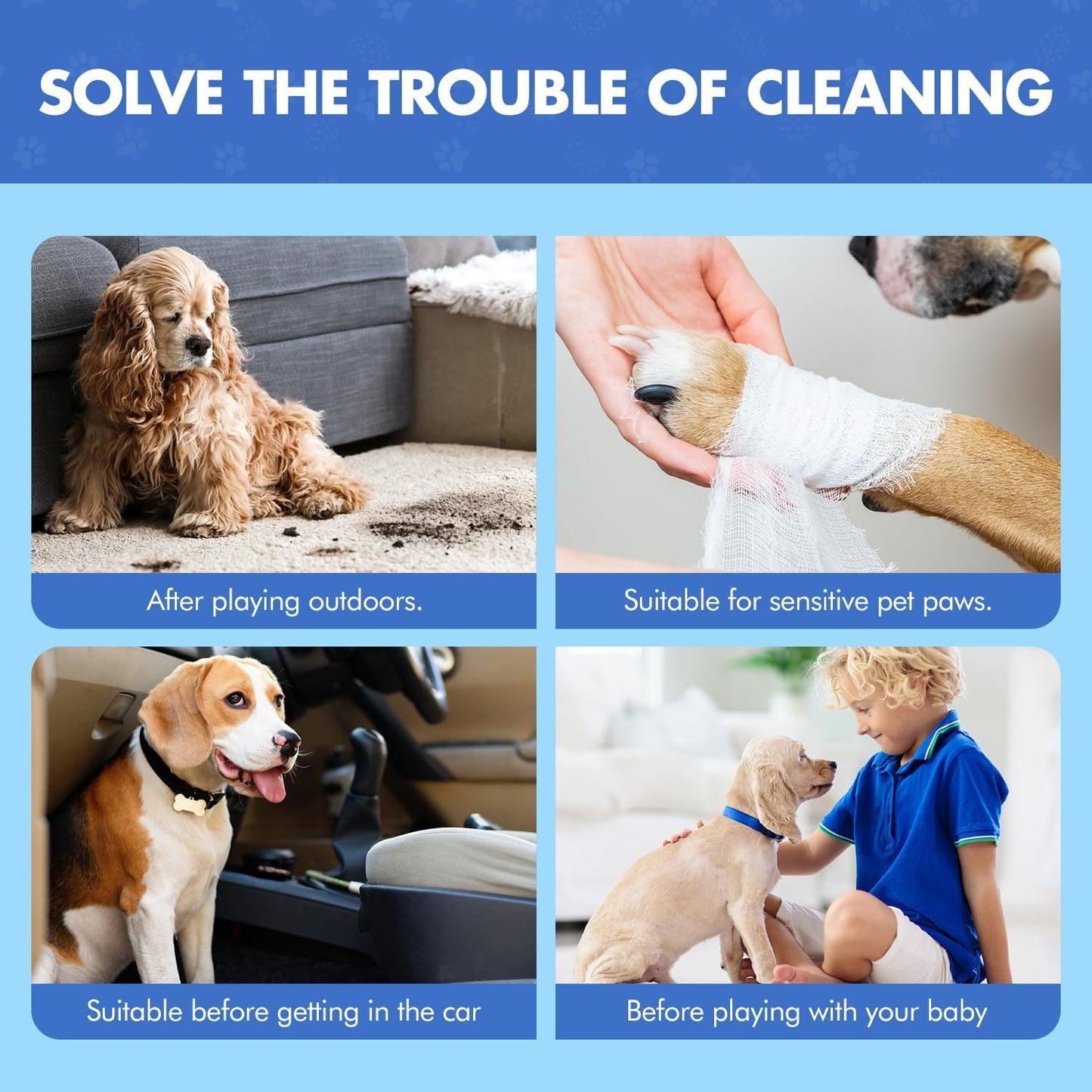 Paw Cleaner | No-Rinse Foaming Cleanser for Dogs Cats | 7 fl oz | Gentle and Safe | Pleasant Smell | Deep Clean Pet Paws | Bottle with Removable Soft Silicone Brush, 2 Bottles