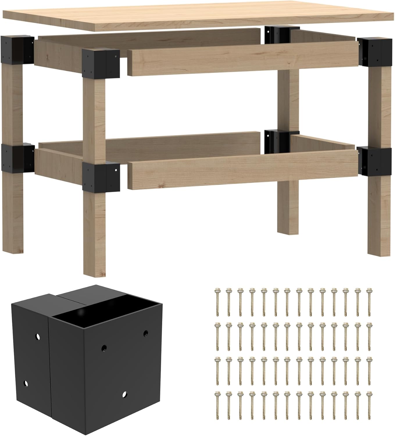 2' x 4' Basics Workbench Kit, 8 PCS Heavy Duty 3-Way Brackets for Garage Workbench Legs Brackets, Metal DIY Work Bench Kit Suitable for Shelving, Work Table, Lumber Not Included