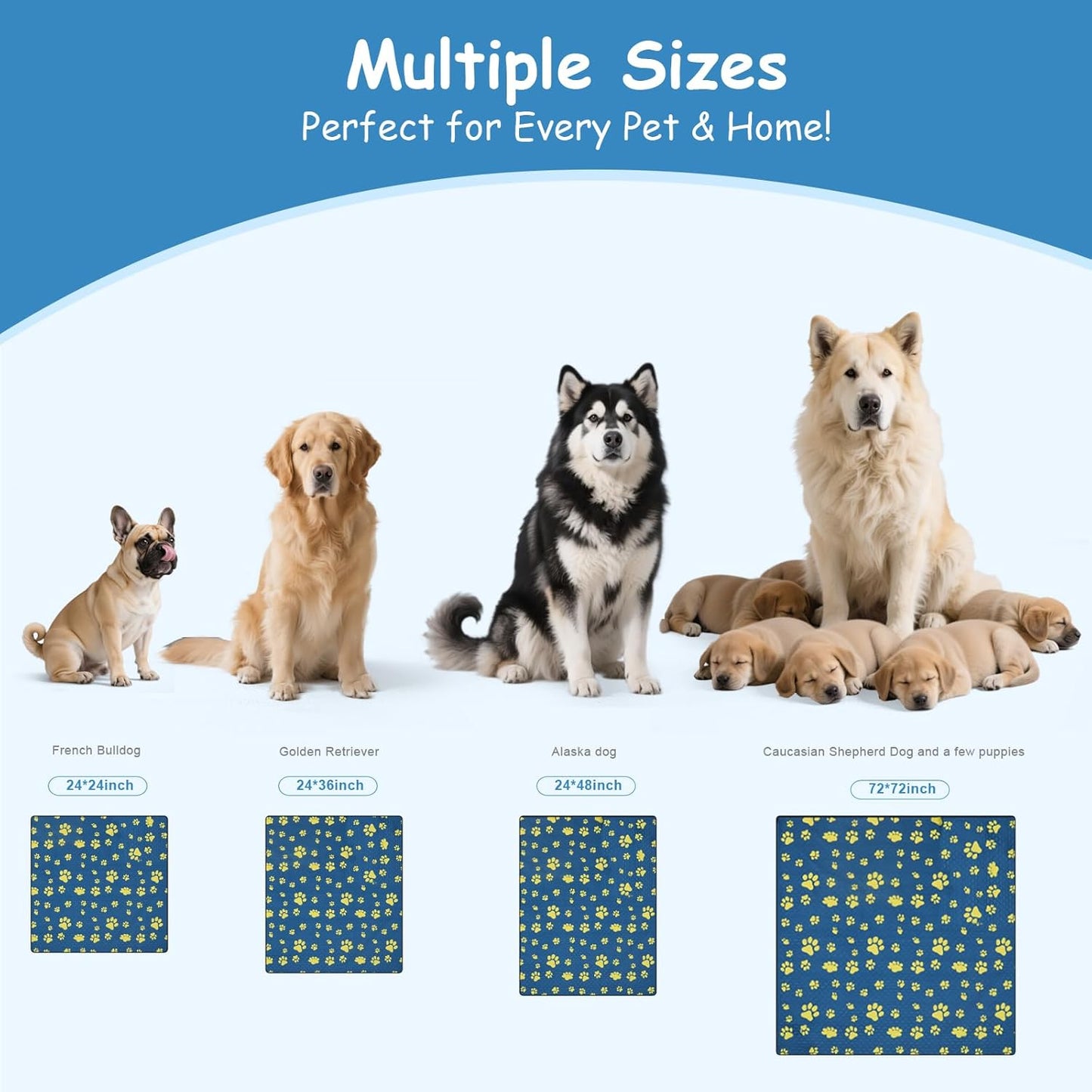 Washable Pee Pads for Dogs 24x48 Inch (1 Pack) - Thick Heavy Absorbent Reusable Pet Training Pads, Leakage & Non-Slip for Puppy Playpen/Crate/Potty, Spliceable, Machine Washable, Blue