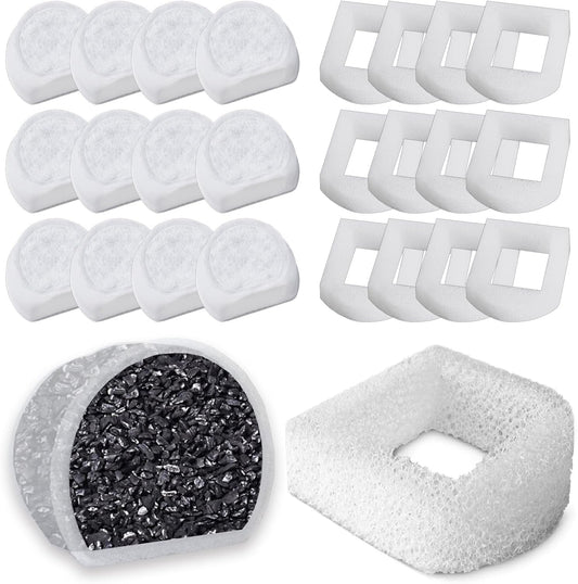 24PCS Cat Water Fountain Filter, 12 Carbon Pet Fountain Filters and 12 Foam Replacement Filters for Petsafe Fountain, Compatible with Drinkwell Fountain Filters for Avalon Pagoda etc
