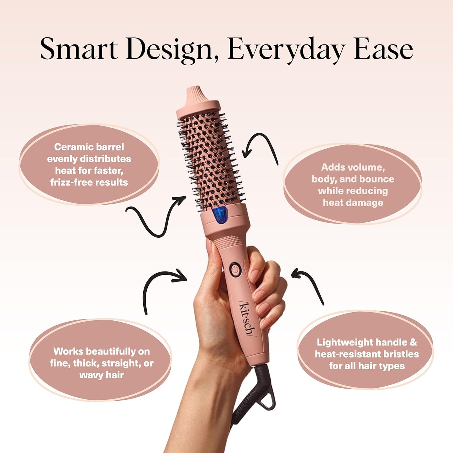 Kitsch Thermal Round Brush – Heated Round Brush For Blowout Look – 1.5”/38 mm Ceramic Barrel, Blow Out Brushes Tool For Volume & Shine for All Hair Types, Frizz-Reducing Ceramic Tourmaline, Terracotta