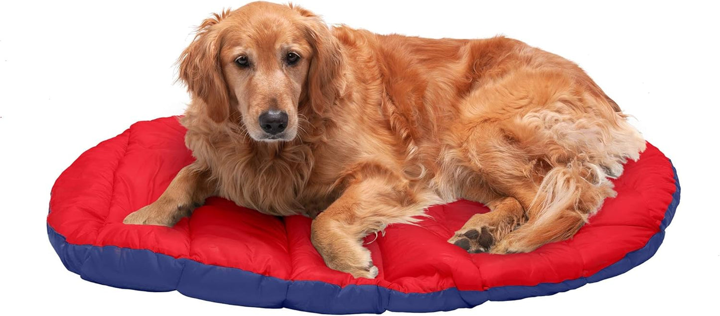 Furhaven Outdoor Travel Dog Bed for Large/Medium Dogs w/ Carry Bag, Washable & Foldable, Great for Crates & Kennels - Trail Pup Travel Pillow Mat w/ Stuff Sack Bag - Flame Red/True Blue, Large