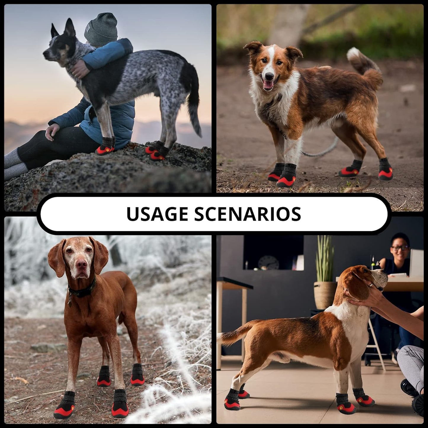 Anti-Slip Dog Snow Boots Dog Shoes for Large Dogs Dog Winter Boots Waterproof Dog Shoes with Reflective Straps Paw Protectors Dog Boots for Winter Hiking 4PCS