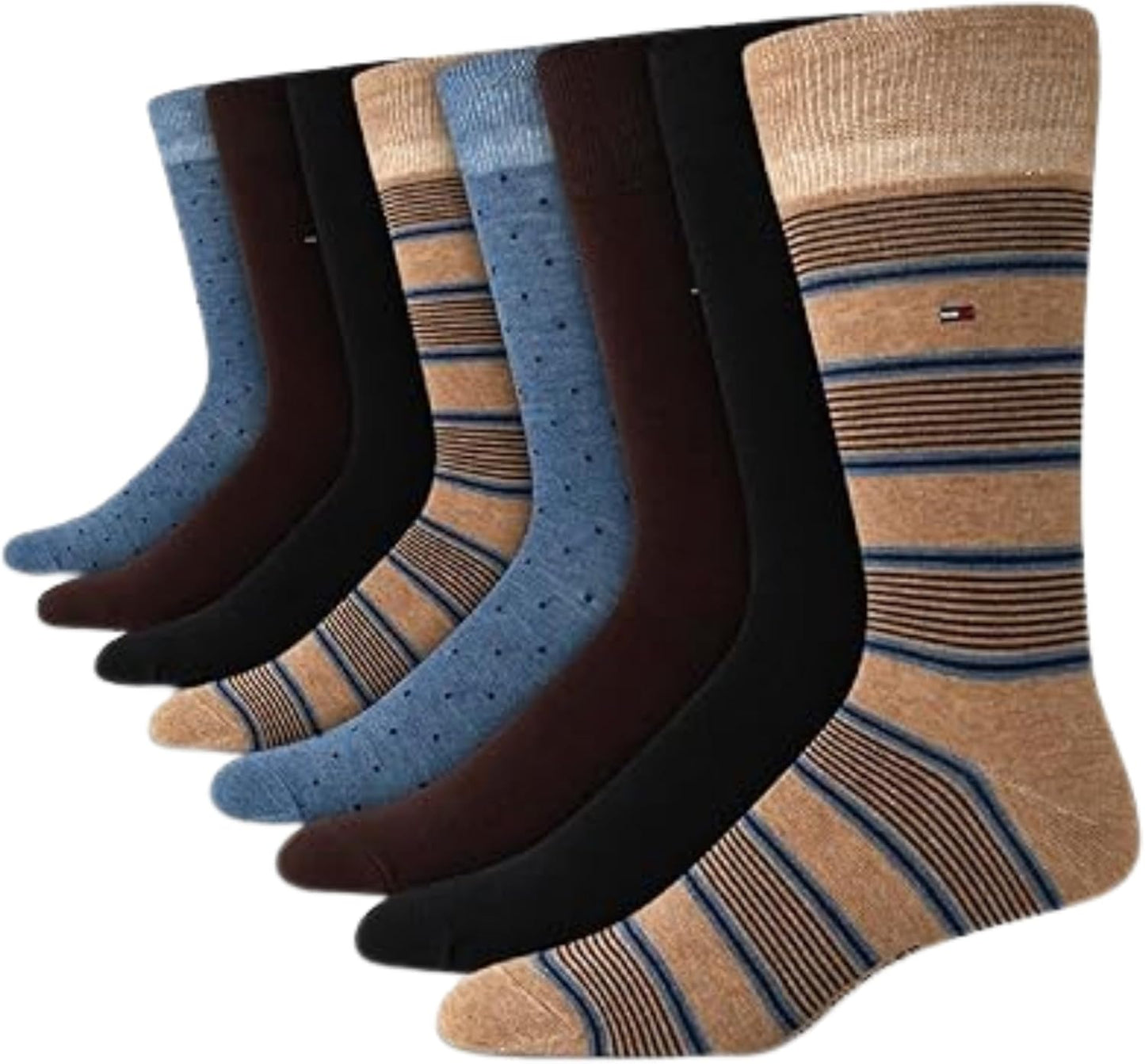 Tommy Hilfiger Mens Dress Socks - 8 Pack Lightweight Casual and Formal Everyday Crew Work Socks for Men with Reinforced Heel