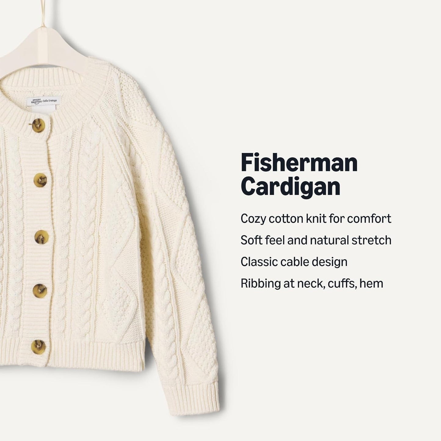 Amazon Essentials x Sofia Grainge Unisex Toddlers and Babies' Cable Knit Fisherman Cardigan Sweater