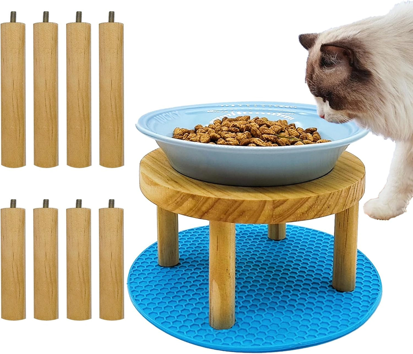 Elevated Cat Bowls Raised Ceramic Cat Dishes Adjustable Height Stand Whisker Fatigue Friendly Food Plates Feeding Station for Kittens Puppies Dog(Pink)(Blue)