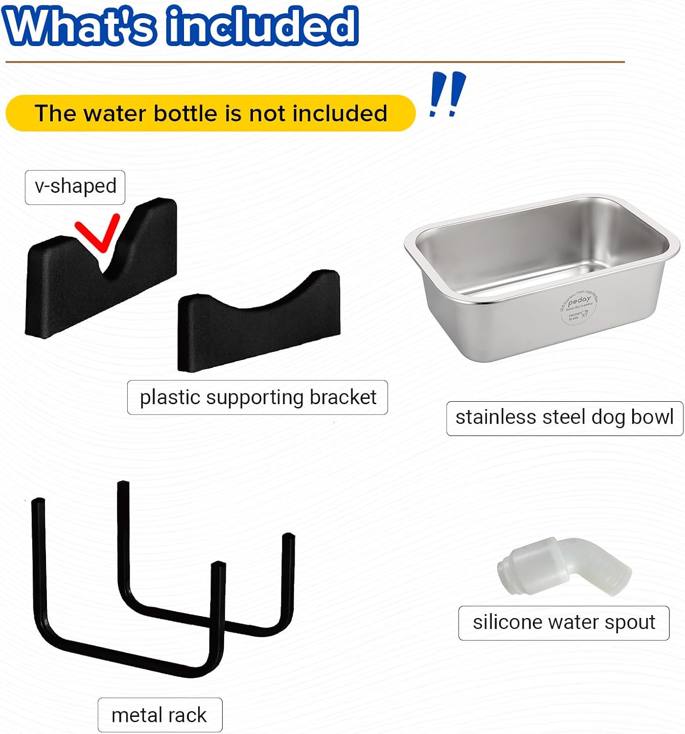 PEDAY Automatic Dog Waterer for Large & X-Large Dogs, Human Grade 18/8 Stainless Steel, Water Bottle Not Included