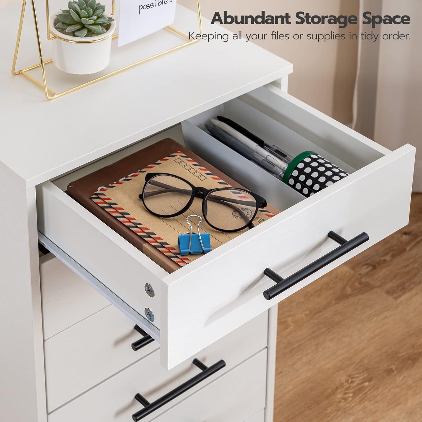 HOOBRO 7-Drawer File Cabinet, Wooden Office Cabinet with Drawers, Mobile Storage Filing Drawer for Home Office, Study, Easy Assembly, White WT07WJ01