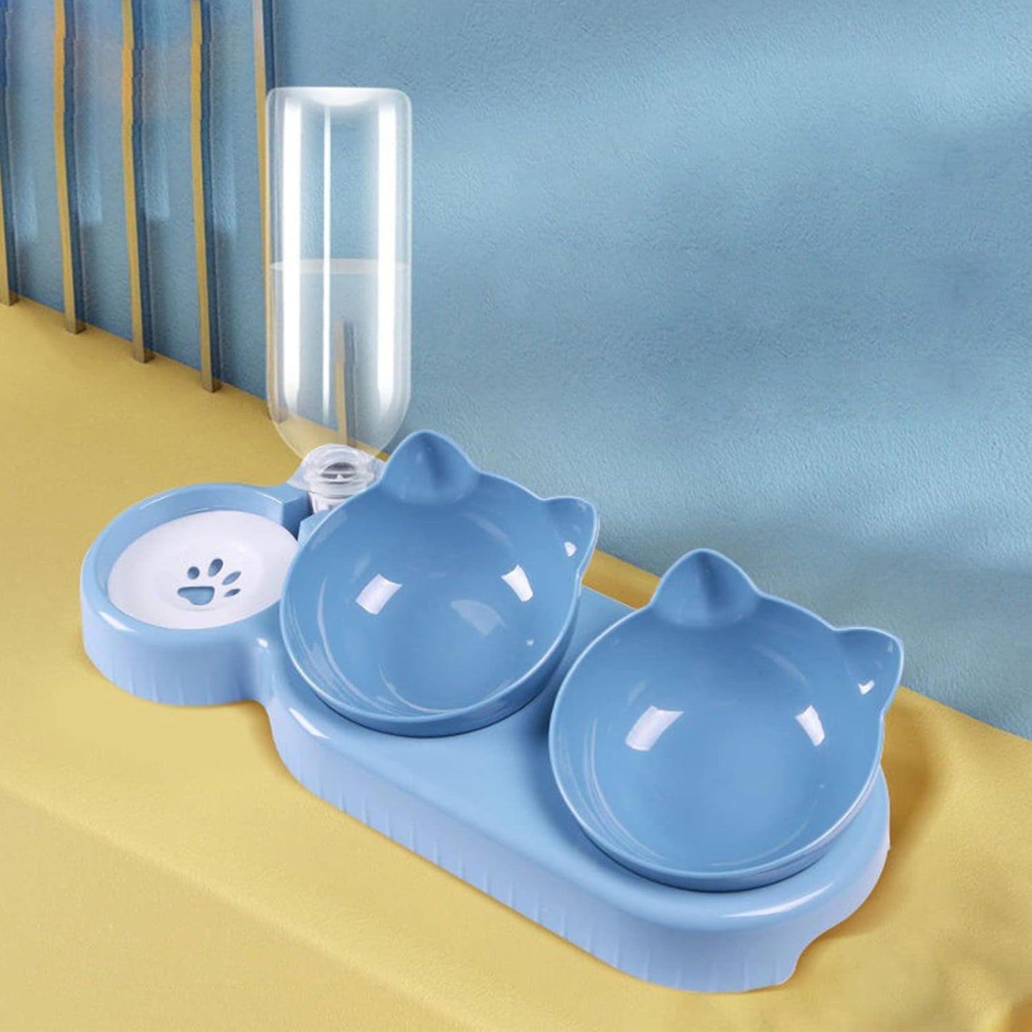 Pet Food Feeder and Waterer Detachable Anti-overturning Bowl Anti-Leak Water Fountain- Slanted Raised Bowl