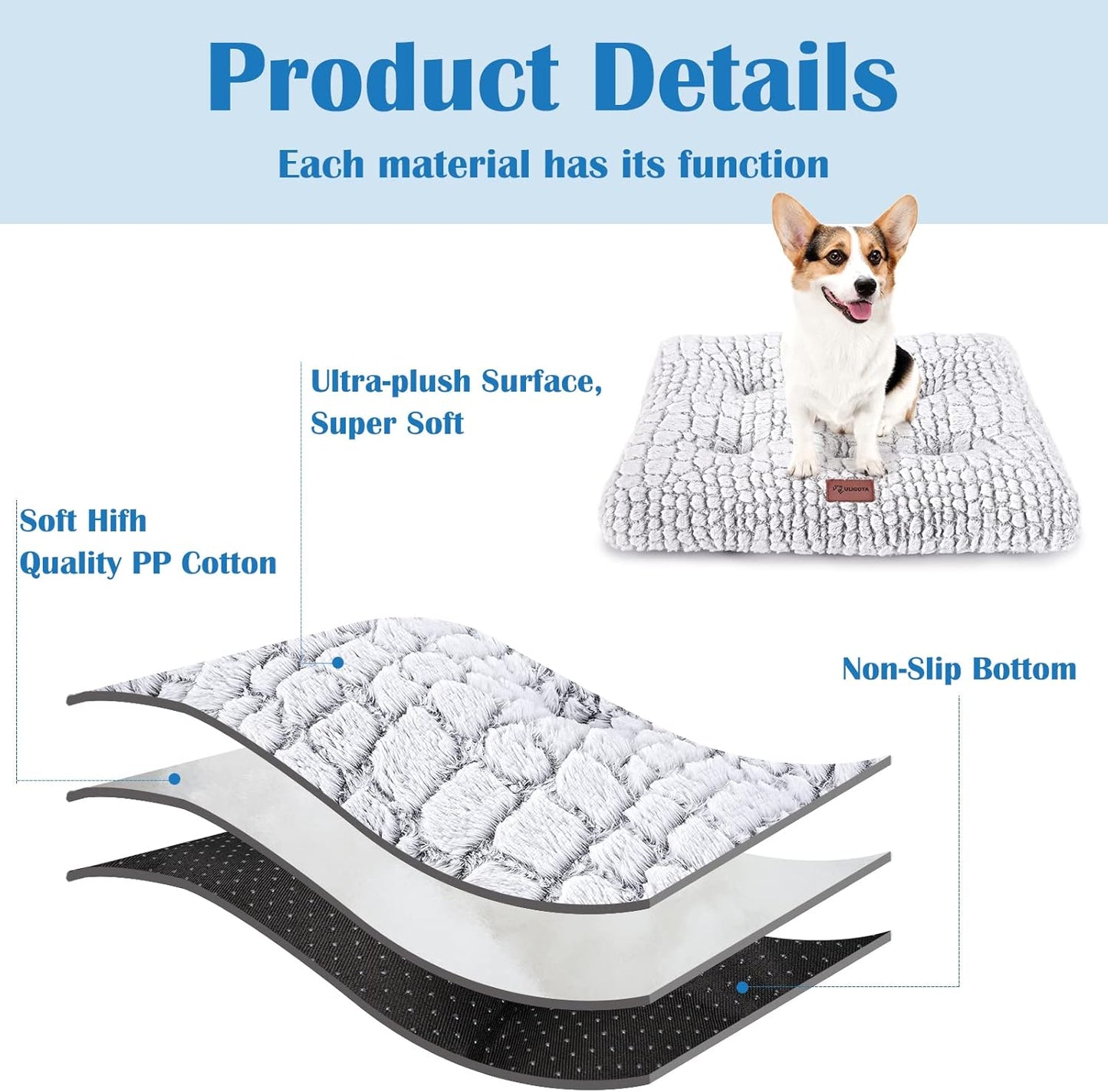 Dog Bed Crate Pad - Soft Fluffy Pet Cushion Mat for Small Dogs, Anti-Slip Comfy Kennel Pad for Puppy Crates