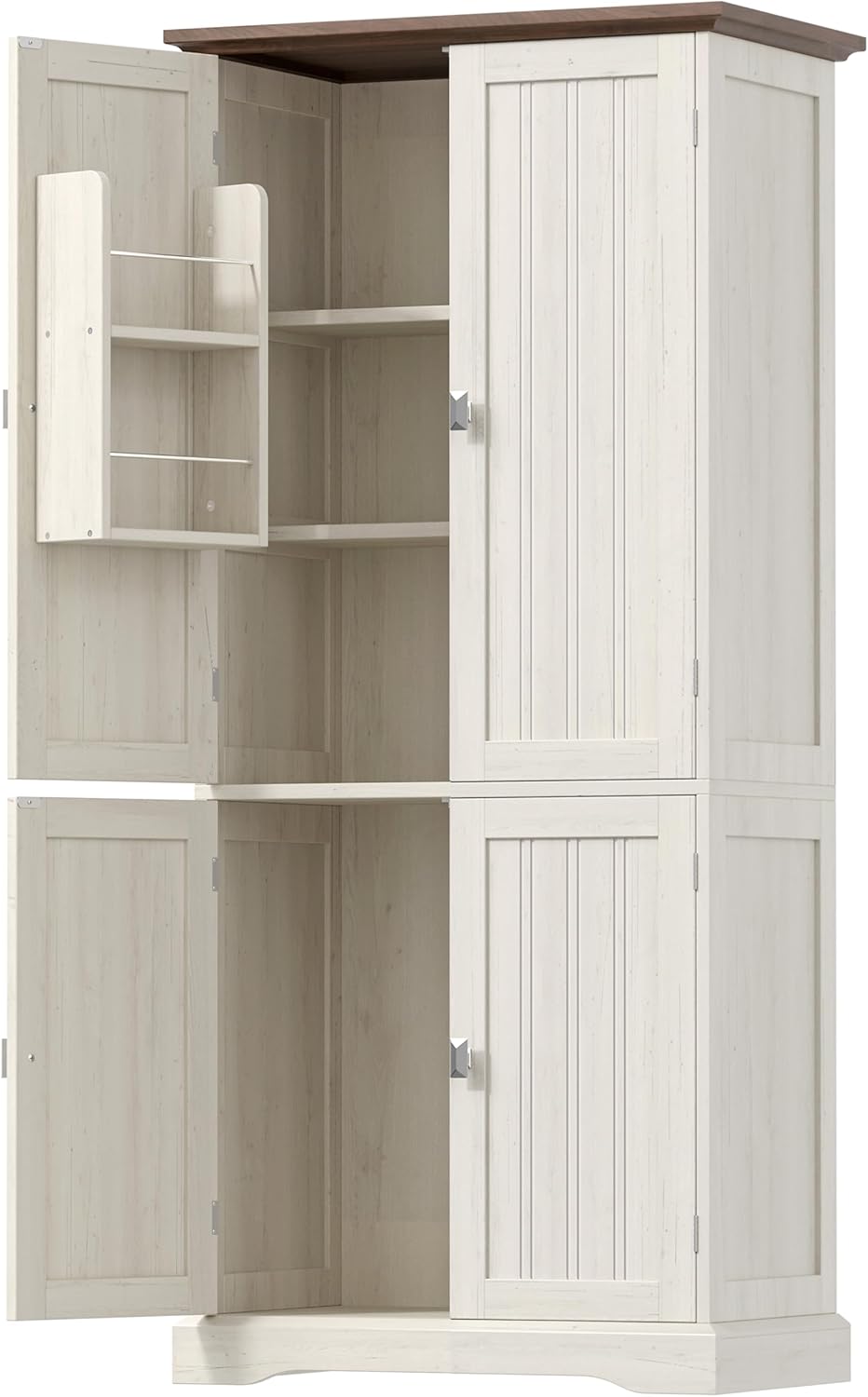 53.1" H Tall Bathroom Storage Cabinet with 4 Door Shelves, Linen Bathroom Floor Cabinet with 4 Doors, Pantry Cabinet for Bathroom, Living Room, Kitchen, Rustic White