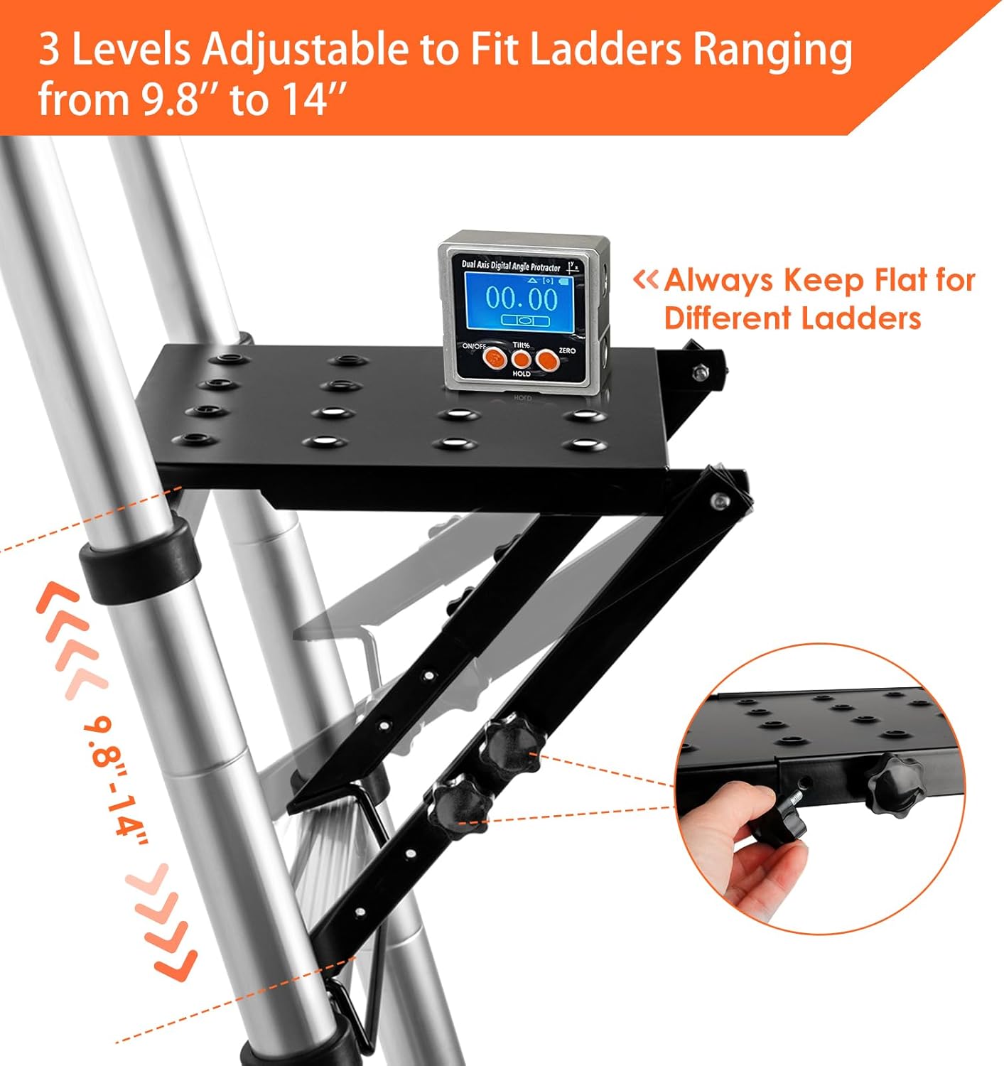 TooCust Ladder Platform, 3-Level Adjustable Ladder Step & Work Platform, 400 lbs Extreme Heavy Duty Standing Scaffold, Pro-Grade Extension Ladder Workstation & Tool Tray for Painting & Repairs (Black)