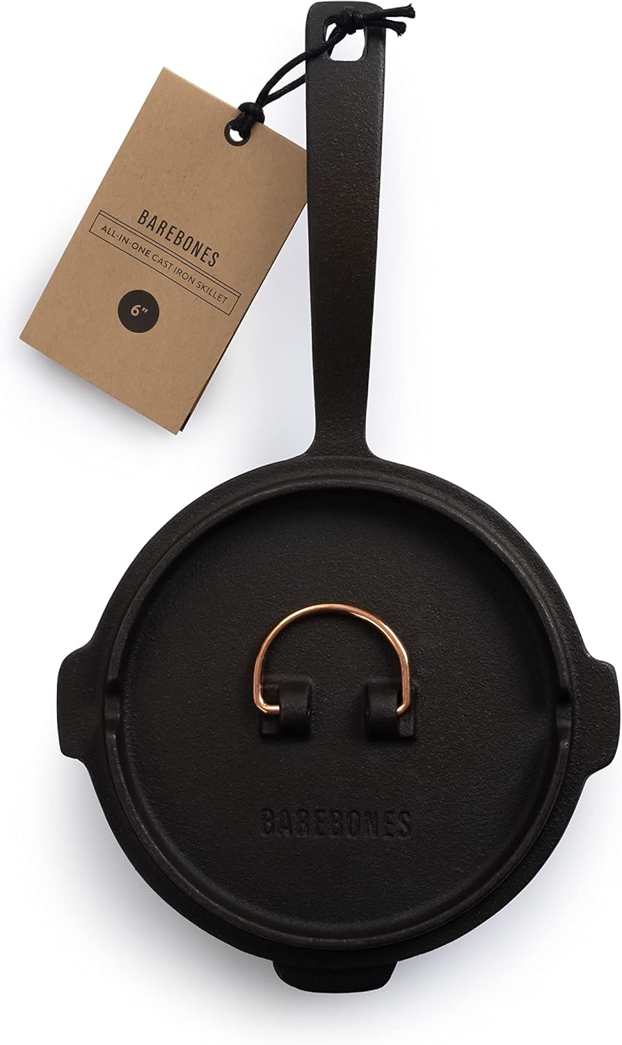 Barebones 6-Inch All-In-One Cast Iron Skillet Set- Skillet with Cast Iron Dutch Oven Style Lid - Camping Cookware Set