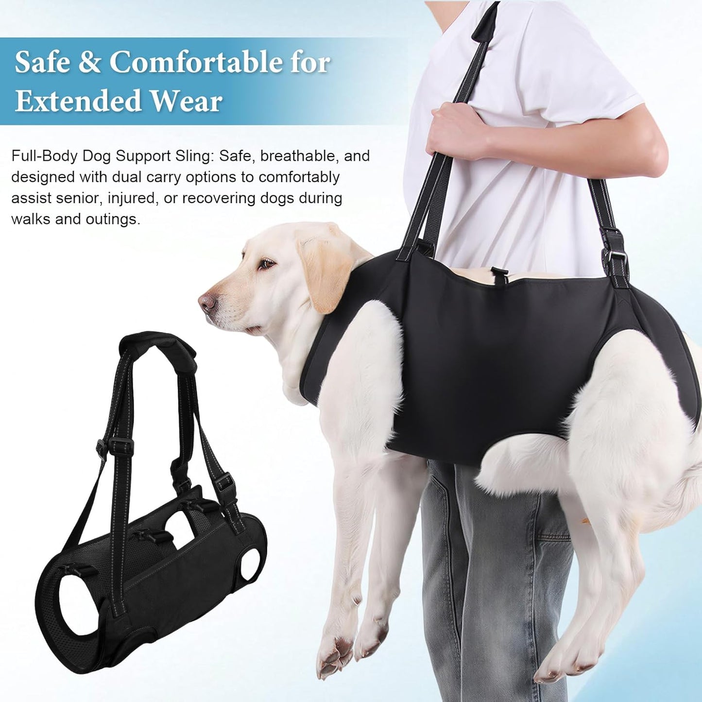 Dog Carry Sling Emergency Backpack, Adjustable Dog Lift Harness with Leg Support for Senior & Injured Dogs, Arthritis Rehabilitation Pet Carrier for Hiking, Travel & Rescue – Black (Black, X-Large)