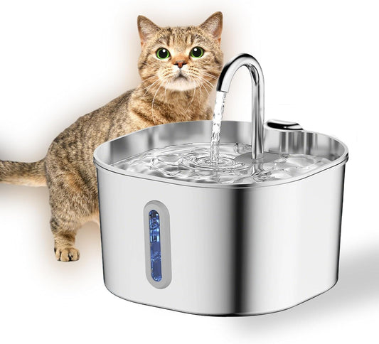 Cat Water Fountain Stainless Steel: 74oz/2.2L Cat Fountain for Drinking - Water Fountains for Cats Indoor - Quiet pet Water Fountain - Kitty spout cat Water Fountain - for Pets& Small Animals