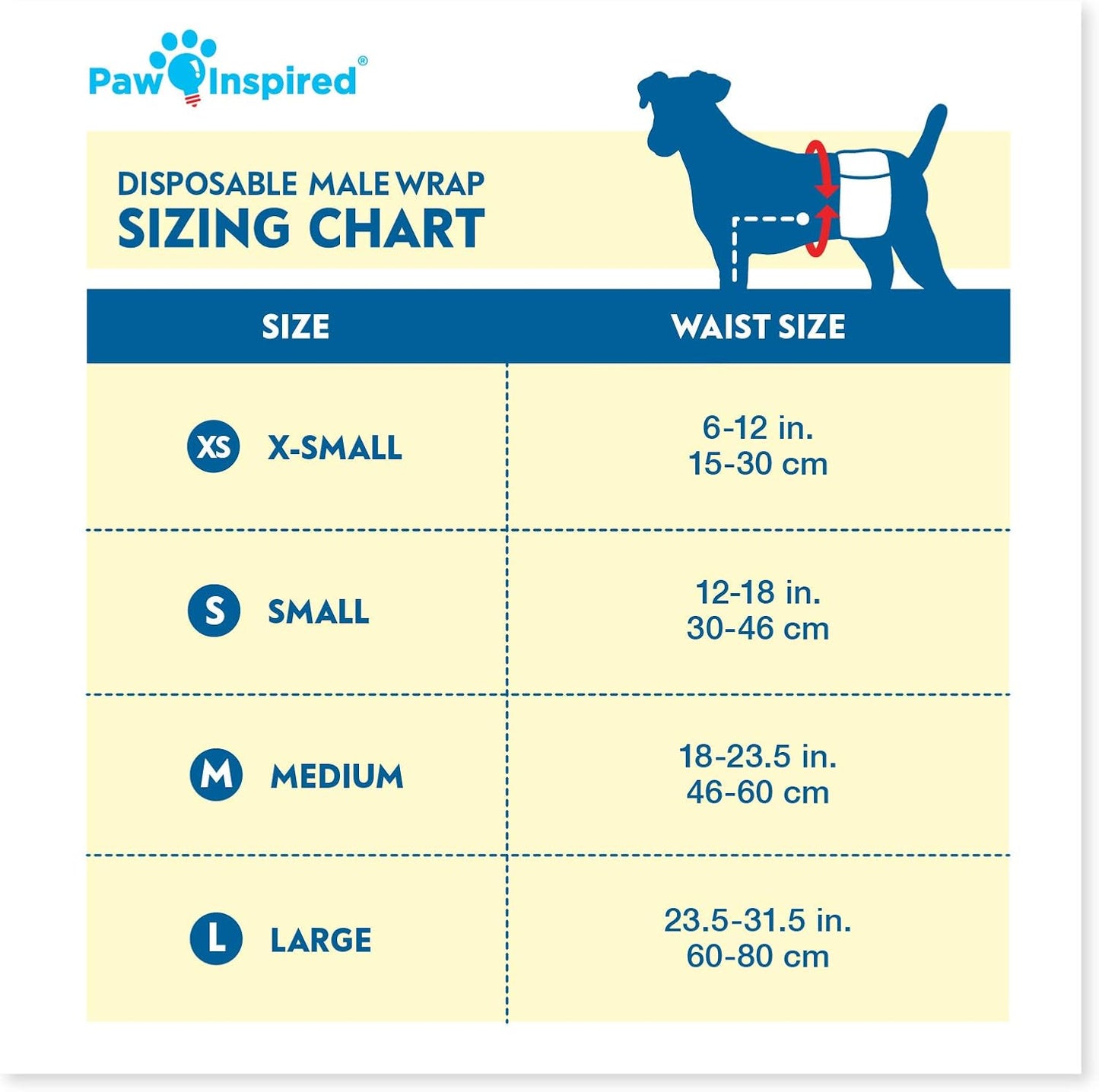 Paw Inspired Male Dog Wraps, Disposable Dog Diapers | Belly Bands for Small, Medium, Large Dogs (32 Count, Size Medium)