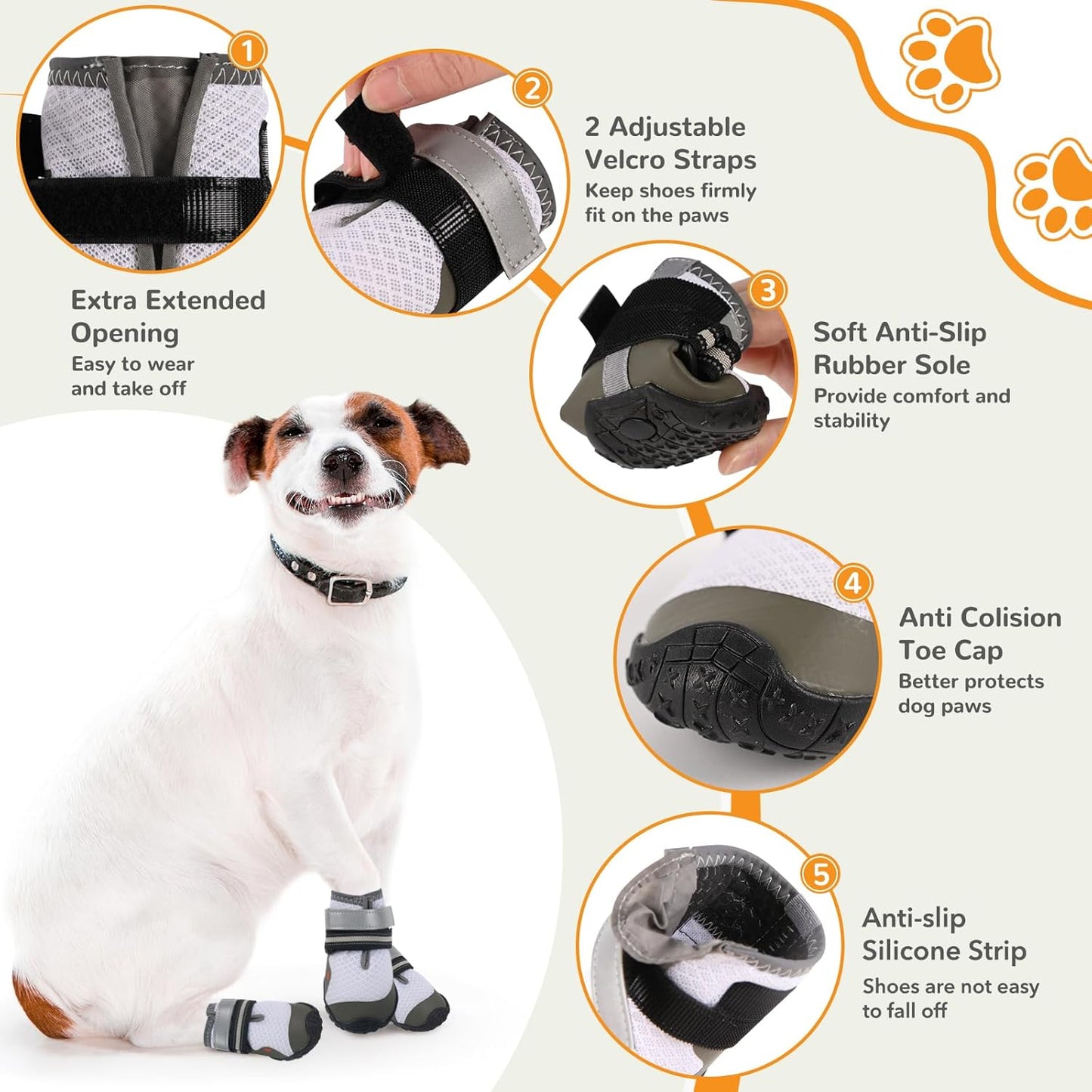 Dog Shoes for Large Small Medium Dogs, Dog Boots & Paw Protectors to Prevent Licking, Anti-Slip Dog Booties with Reflective for Hot Pavement, Outdoor Hiking, Hardwood Floors, Winter Snow (Size 8)