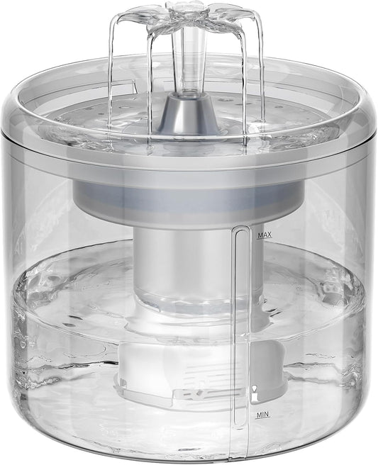 Cat Fountain, 2.6l/87oz Pet Water Fountain Clear Plastic Water Fountains for Cats Indoor with Flower Waterfall Dog Water Fountain Spout with Silent Pump