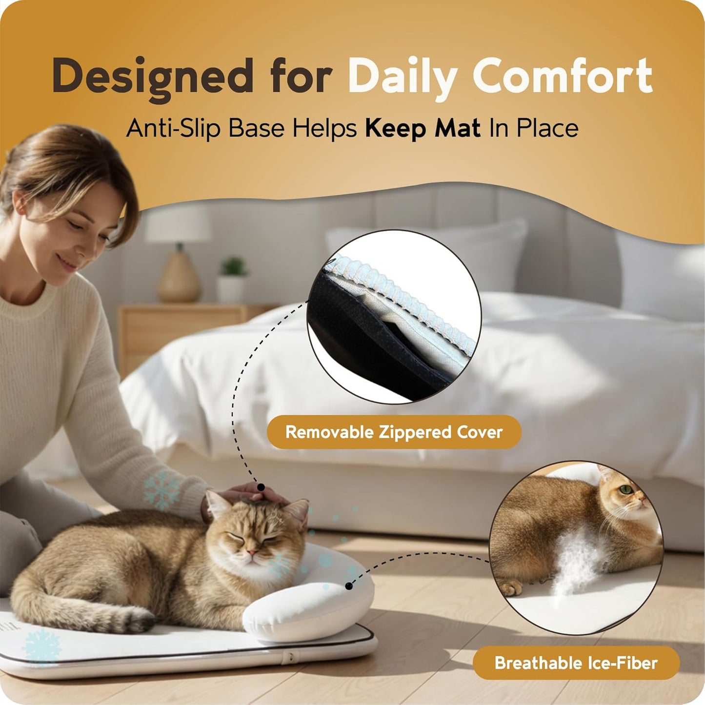 Nona Pelona Self Cooling Pet Mat – Cooling Pad for Cats and Small Dogs – No Gel, No Water, Removable Washable Cover, Anti-Slip Base