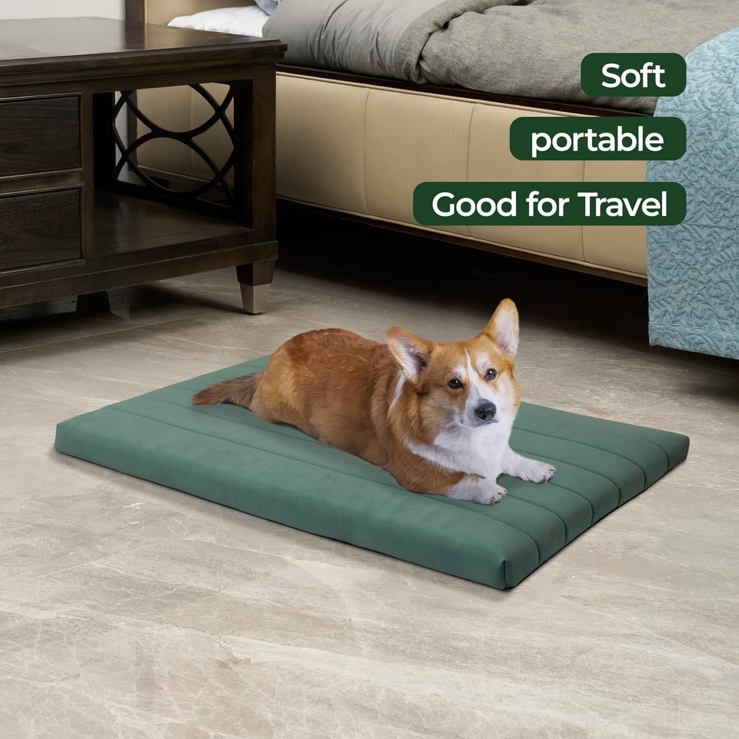 BALANCE Dog Crate Bed, Orthopedic Dog Bed Pad with Waterproof Liner, Washable Crate Foam Pet Mat for Large, Medium, Puppy Dogs Breeds, Mint Leaf, 36“x23”x1.6“