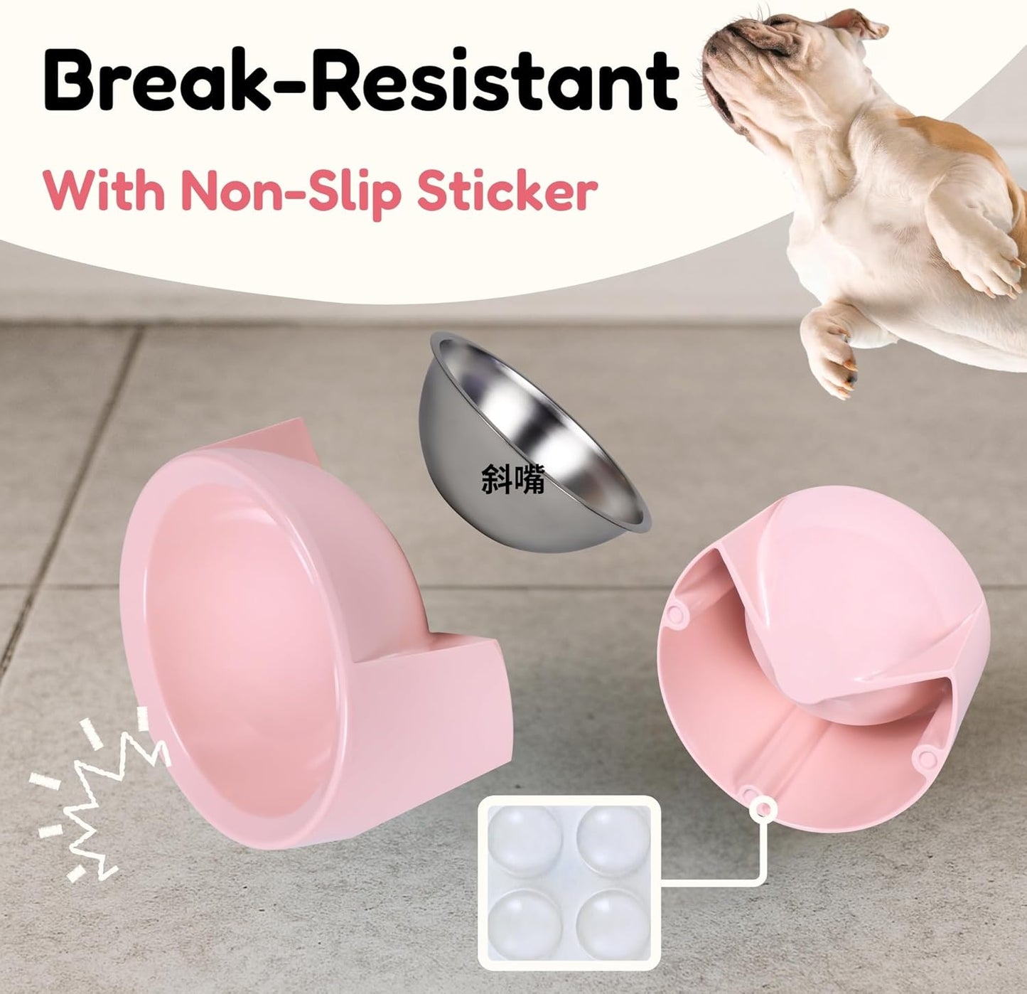 Tilted Dog Bowl for Flat-Faced & Senior Dogs, 15° Slanted Stainless Steel Dog Food Bowl, Elevated Pet Feeder for Small & Medium Dogs, Comfortable Eating Design (Pink, M (420 ML / 1.5 Cups))
