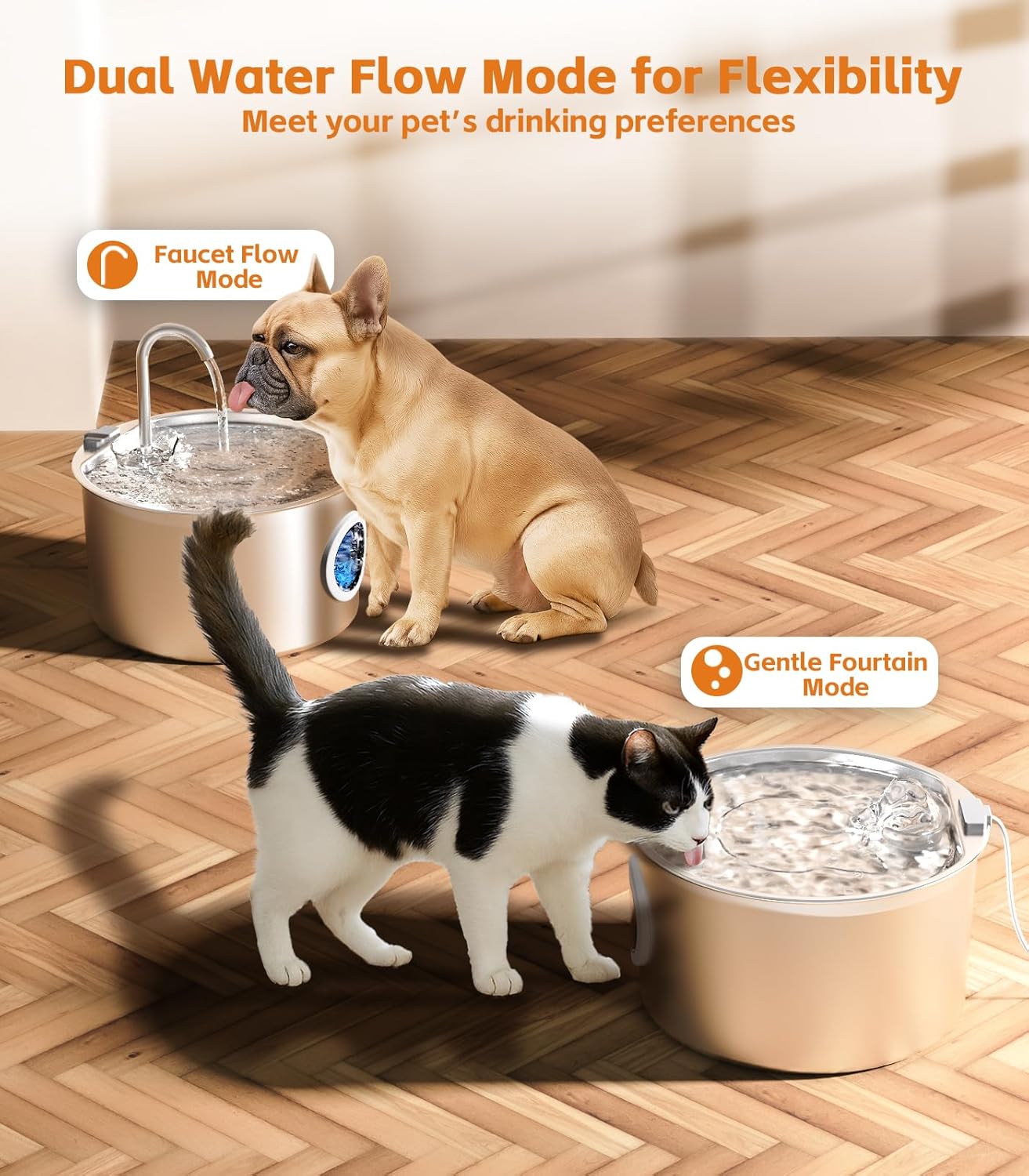 Stainless Steel Cat Water Fountain 3.2L Automatic Pet Water Fountain for Cats/Dogs Indoor Ultra Quiet Metal Cat Fountains for Drinking Kitty Watering Supplies for Pets & Small Animals