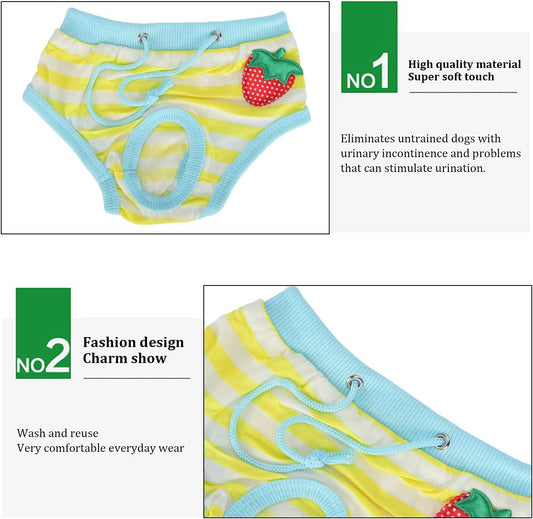 Washable Pet Diapers, Adjustable Strap Reusable Pig Physiological Pants with Strawberry Pattern, Sanitary Underwear for Pet Pigs Dog (Yellow, Size S)