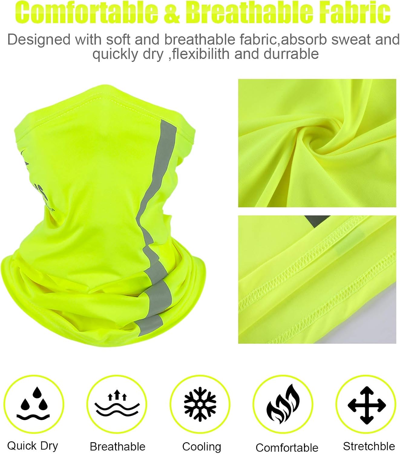 SATINIOR 8 Pcs Neck Gaiter for Men Reflective Face Mask Cover, UV Sun Protection Neon Balaclava Hi Vis Bandana for Work