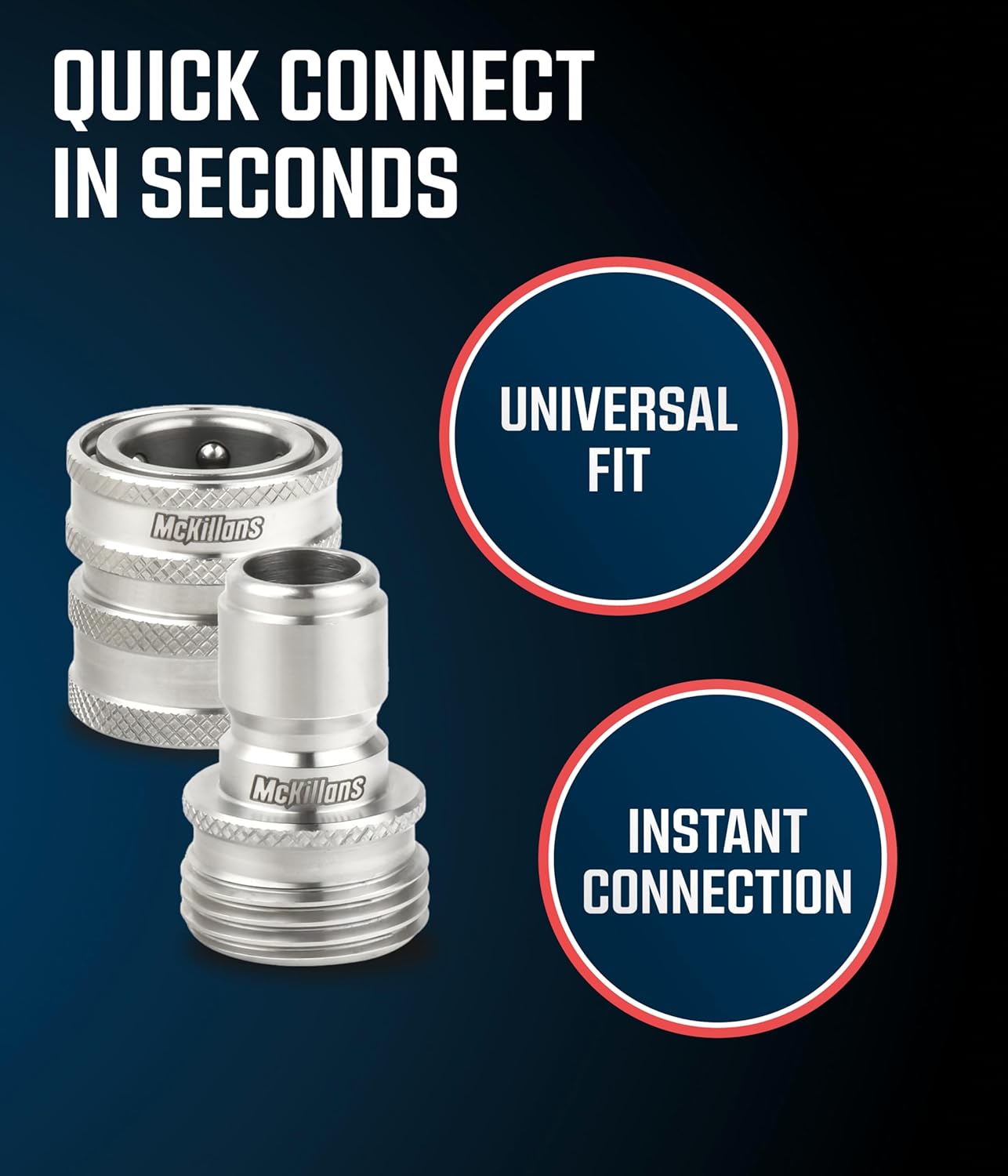 McKillans® Water Hose Quick Connect [UNIVERSAL FIT] 3 Pack - Stainless Steel Garden Hose Quick Connector - Durable Garden Hose Fittings - EASY INSTANT CONNECTION