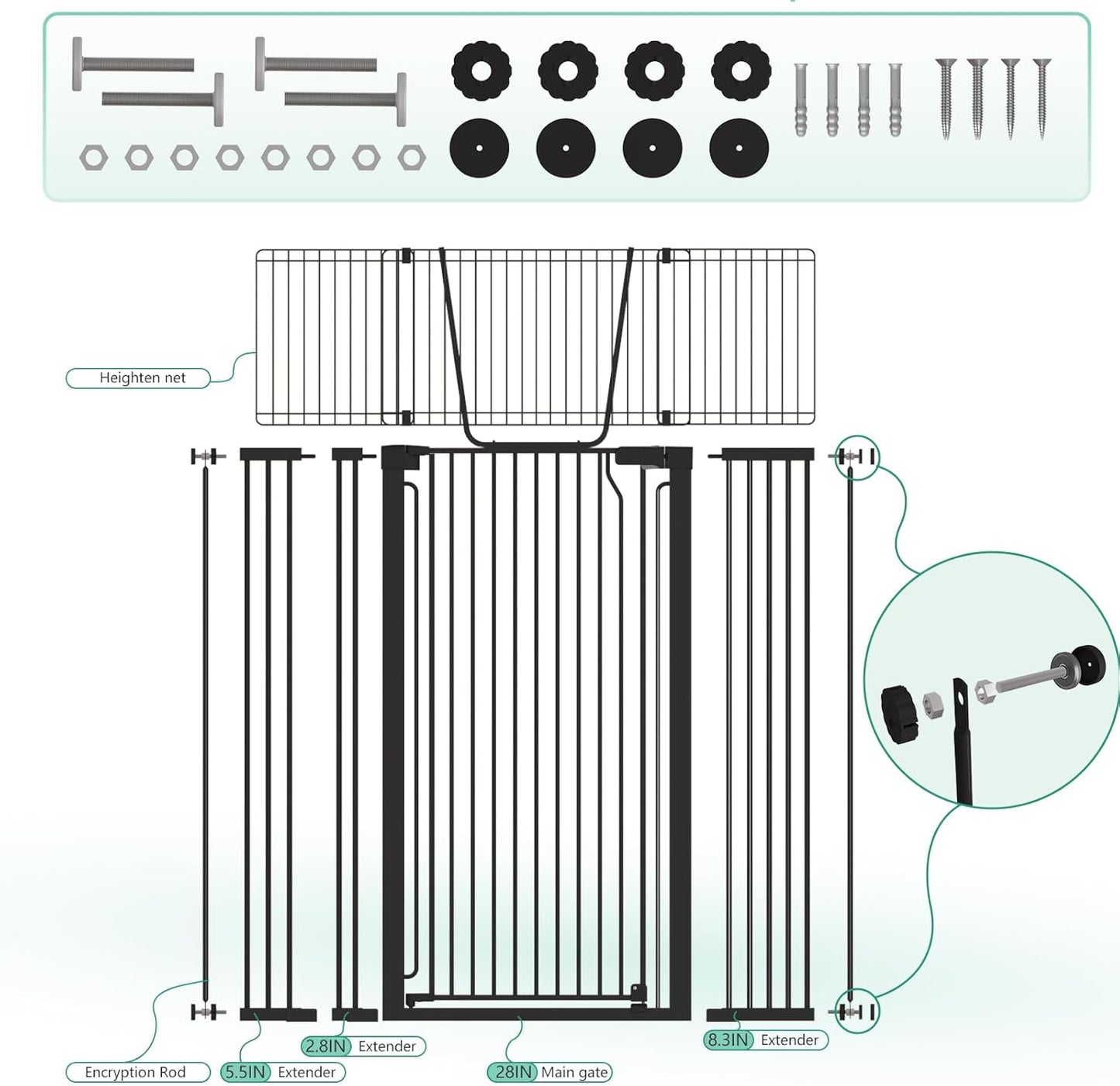 Jiprlak51 Extra Tall Cat Gate for Doorway – 30"-49.27" Extra Wide Pet Gate with Adjustable Cat Door Wide,Auto Close, Pressure Mounted, Pet Gate for Cats & Small Dogs, Hallway, Stairs, Kitchen