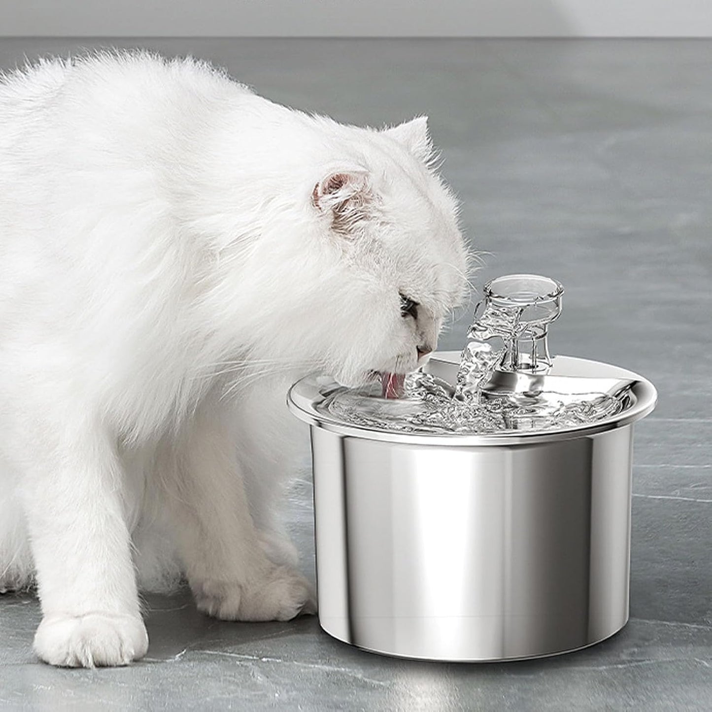Luqeeg 2L Automatic Cat Water Fountain 304 Stainless Steel Water Fountain Pets Low Noise Pump Feeder with a Comprehensive Filtration Structure & Continuous for Cat or Dog (US Plug)