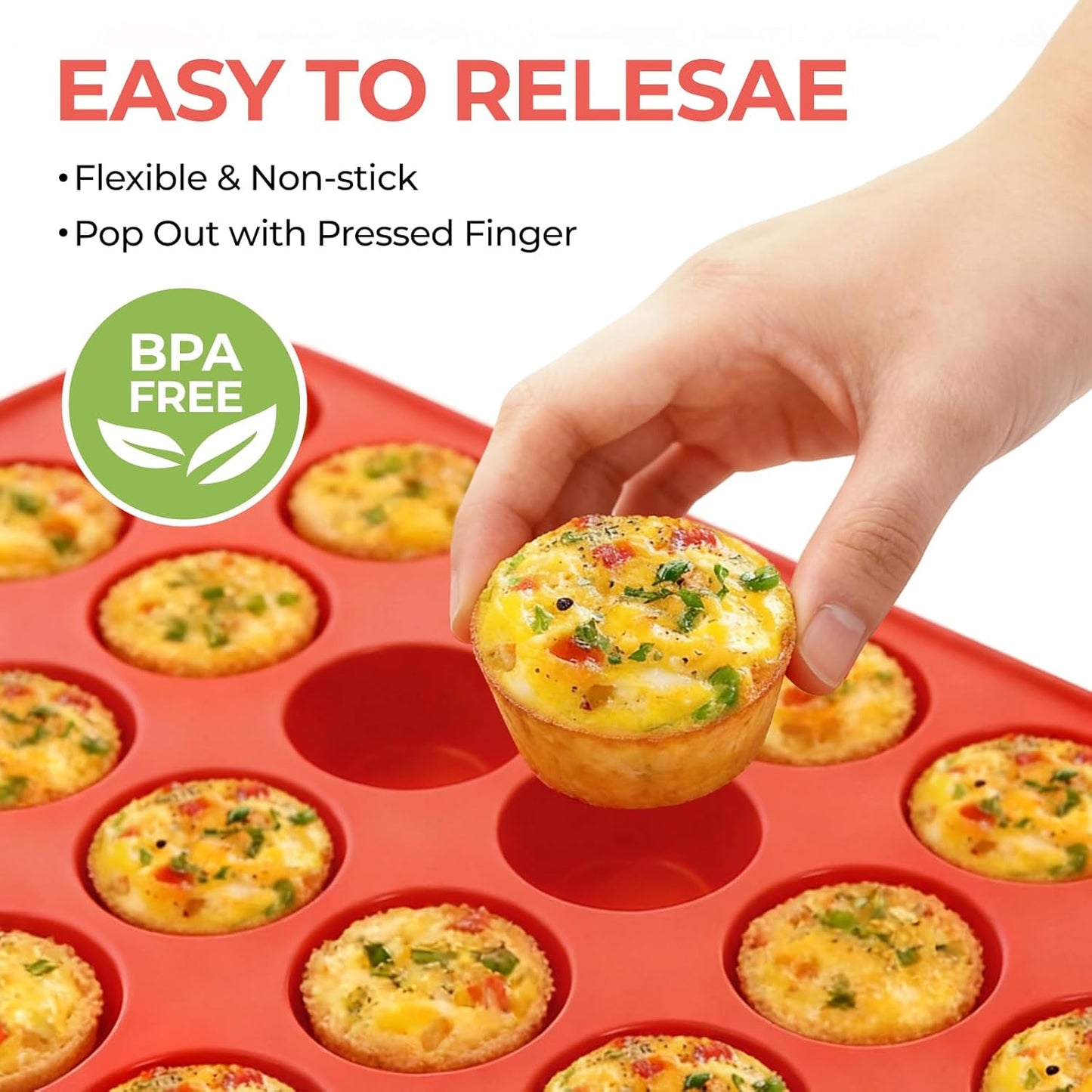 CAKETIME Silicone Muffin Pan Mini 24 Cups Cupcake Pan, Nonstick Food Grade Silicone Mold Baking Pan 1 Pack