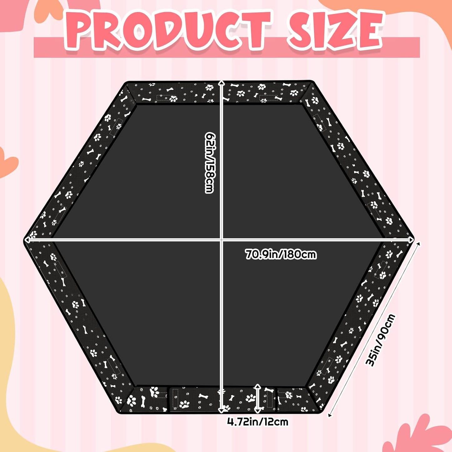 Marsui Dog Playpen Bottom Pad Fits for 36inch W and 24inch H 6 Panels Exercise Pet Dog Mat Puppy Crate Pad Reusable Washable Pet Training Pee Mat Hoop and Loop Design, Playpen Not Included(Black)